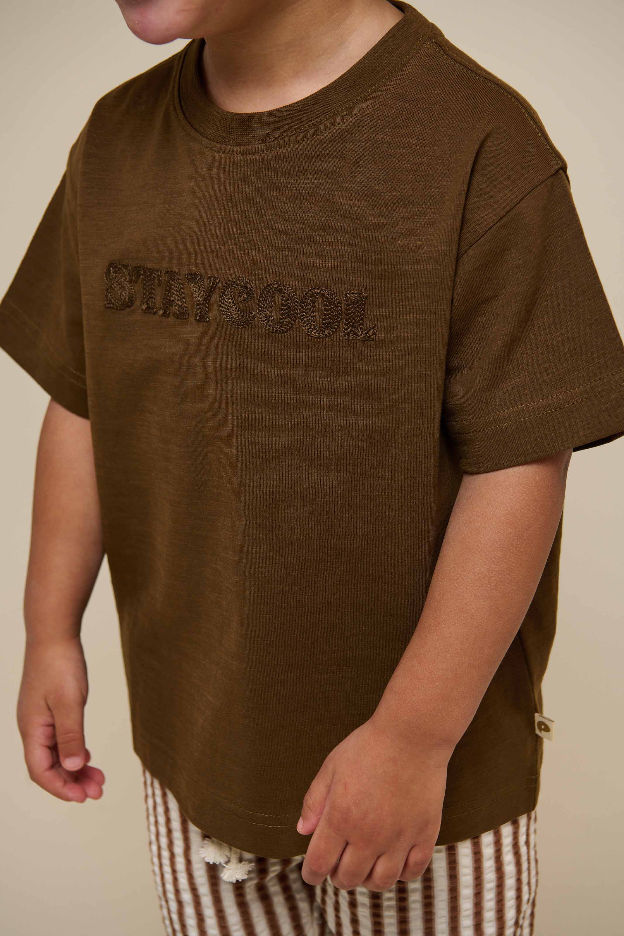 Slub jersey T-shirt med broderi - Kids - Dark Brown | 101157 Villum