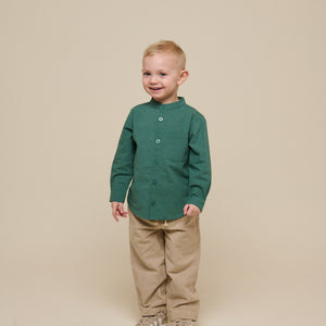 Skjorte i hørmix med kinakrave - Kids - Tropical Green | 101203 Lucca