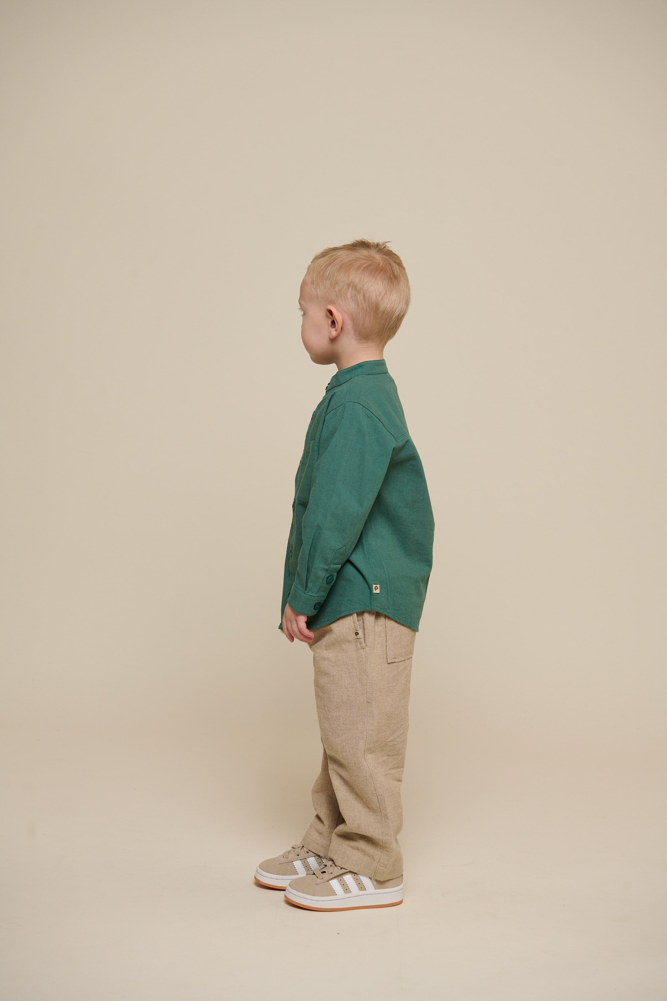 Skjorte i hørmix med kinakrave - Kids - Tropical Green | 101203 Lucca