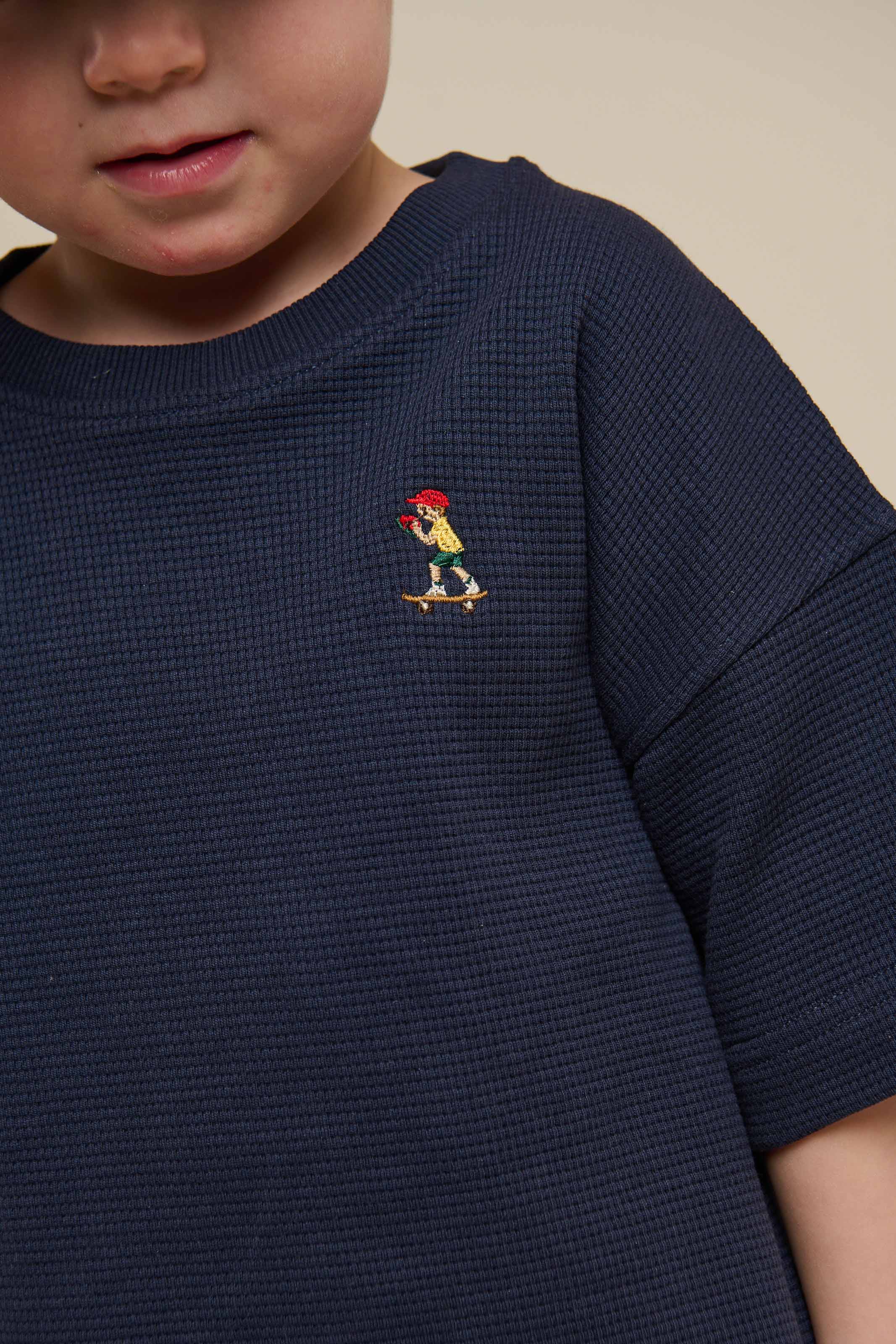 Vaffelstrikket T-shirt - Kids - Navy | 101152 Evan