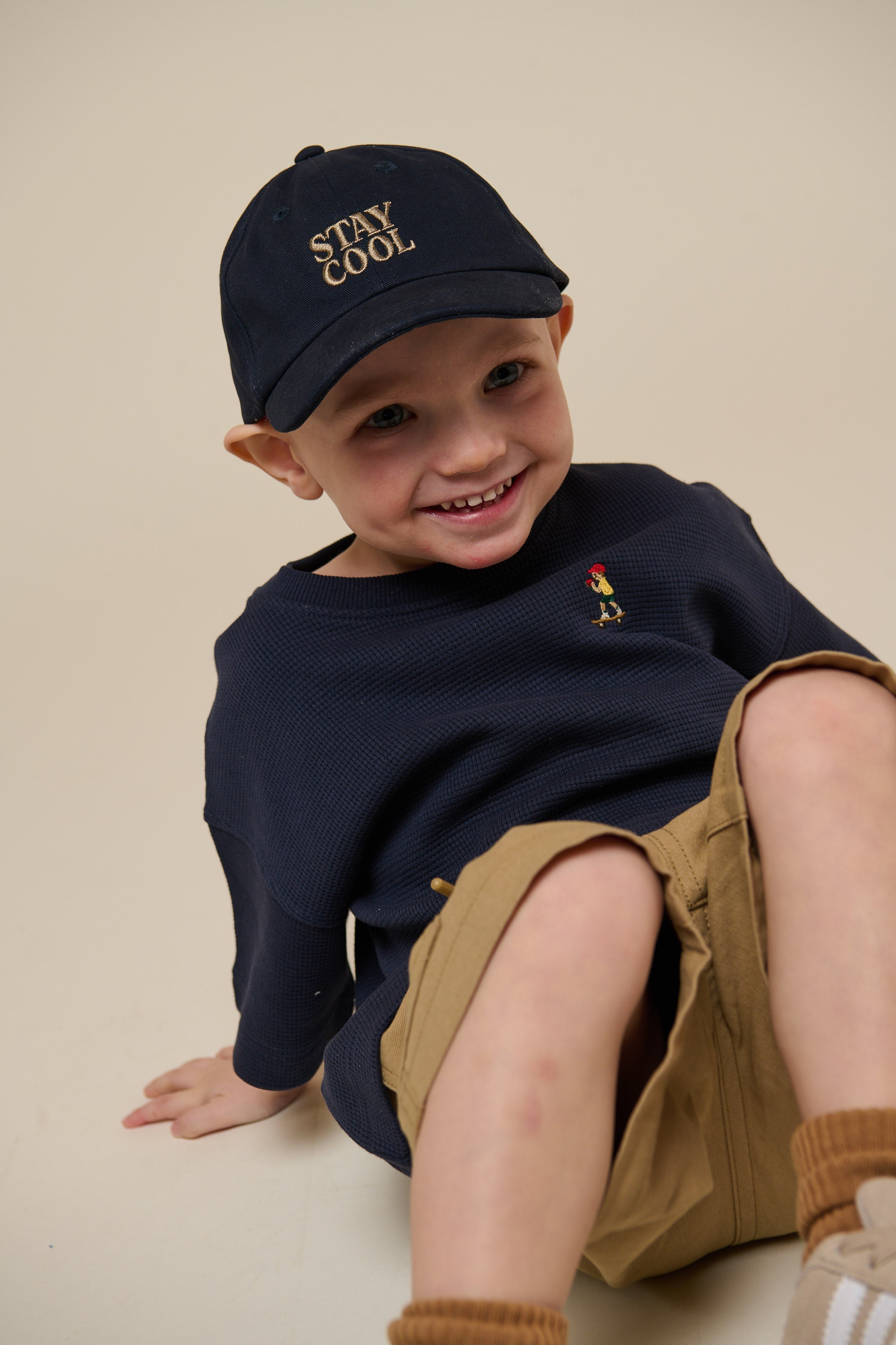 Vaffelstrikket T-shirt - Kids - Navy | 101152 Evan