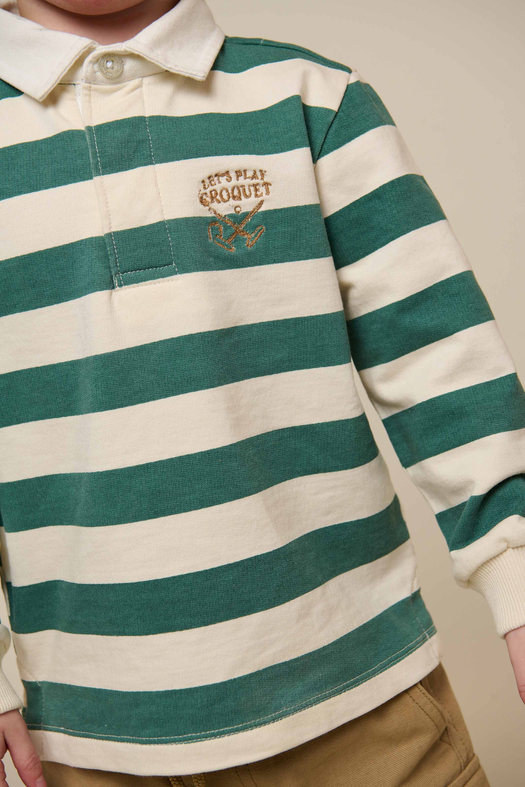 Stribet polo sweatshirt - Kids - Tropical Green/Offwhite | 101340 Marco