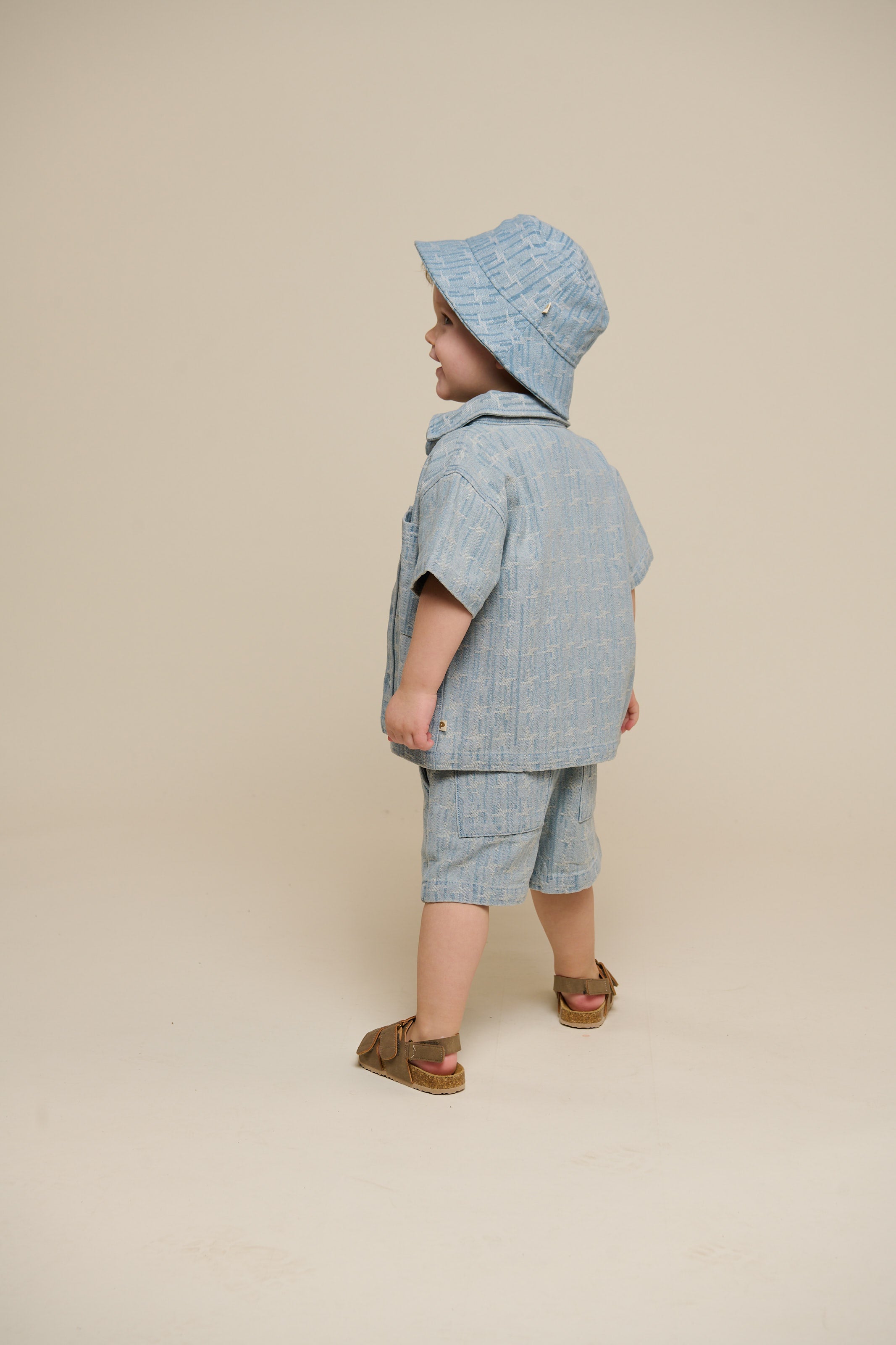 Kortærmet skjortejakke i jacquardvævet denim - Kids - Blue Denim | 101060 Kyle