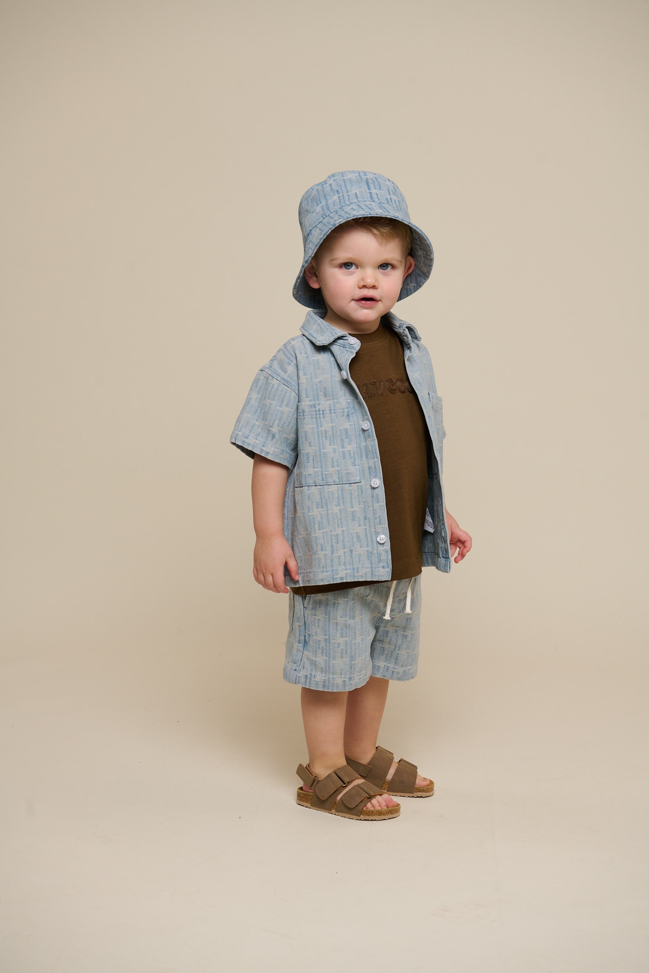 Kortærmet skjortejakke i jacquardvævet denim - Kids - Blue Denim | 101060 Kyle