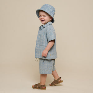 Kortærmet skjortejakke i jacquardvævet denim - Kids - Blue Denim | 101060 Kyle