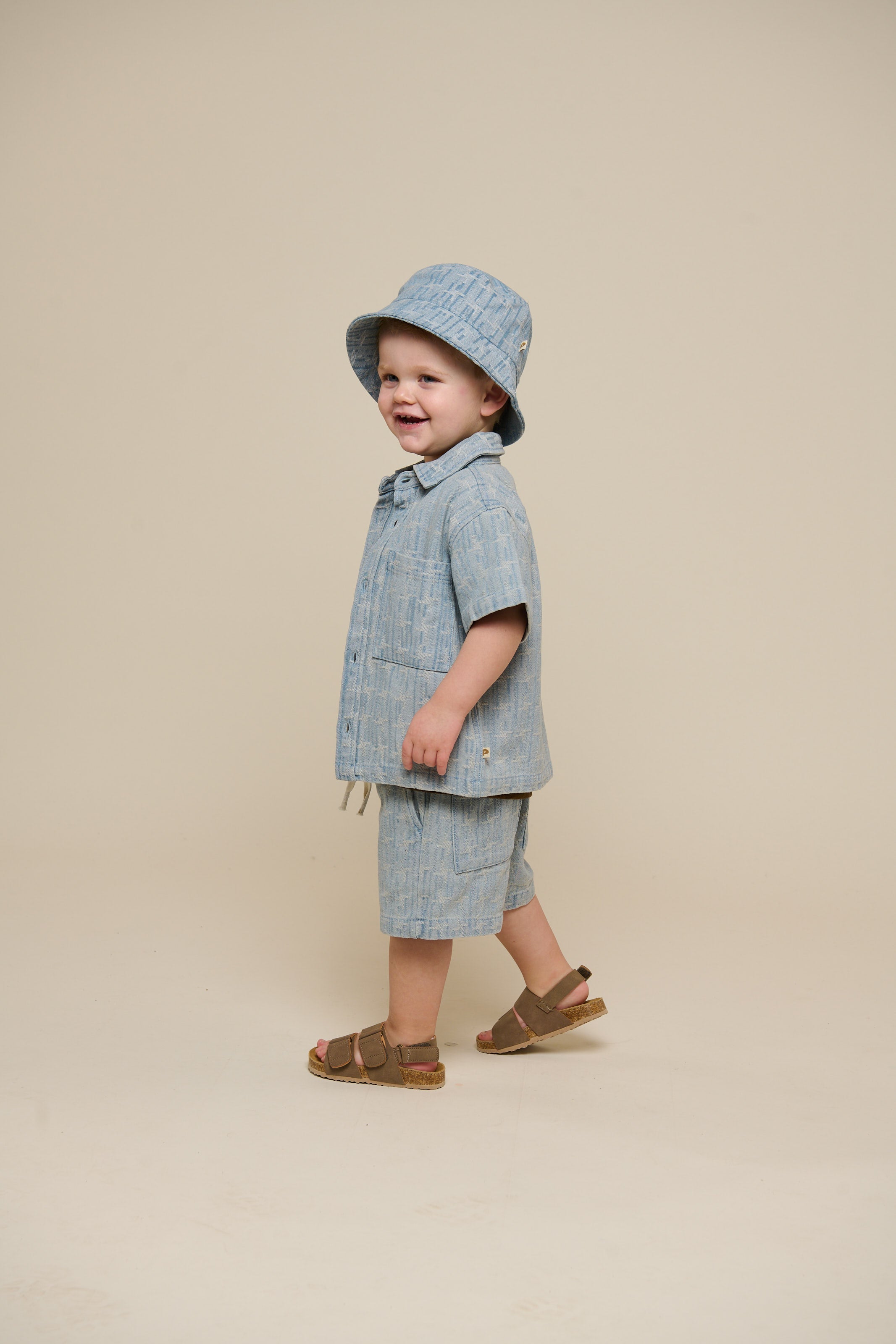 Kortærmet skjortejakke i jacquardvævet denim - Kids - Blue Denim | 101060 Kyle
