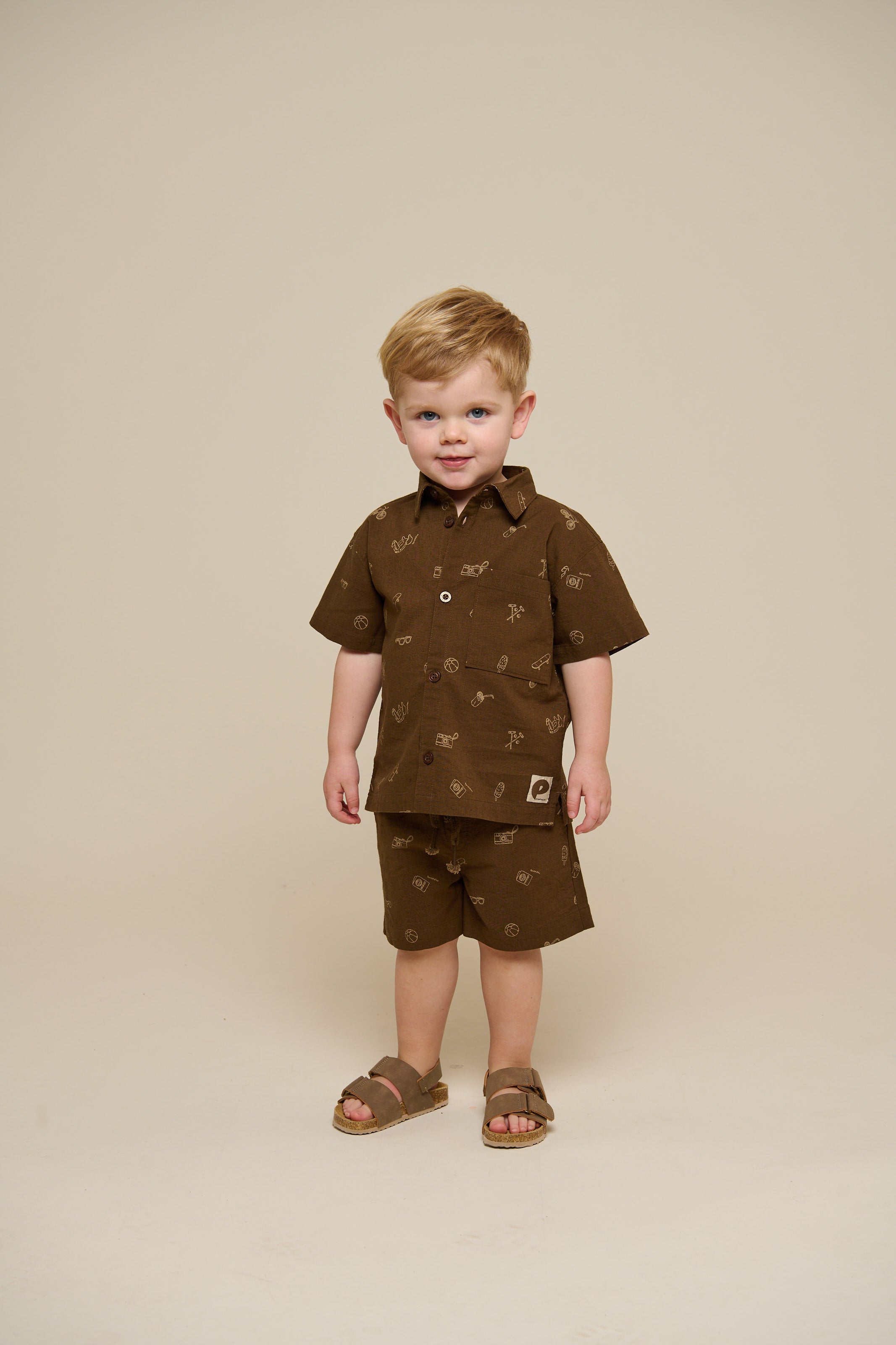 Printede shorts i hørmix - Kids - Dark Brown | 101171 William