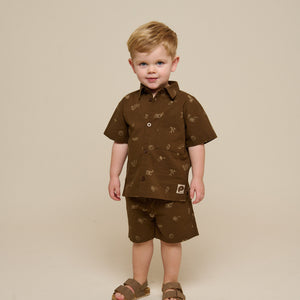 Printet skjorte i hørmix - Kids - Dark Brown | 101167 William