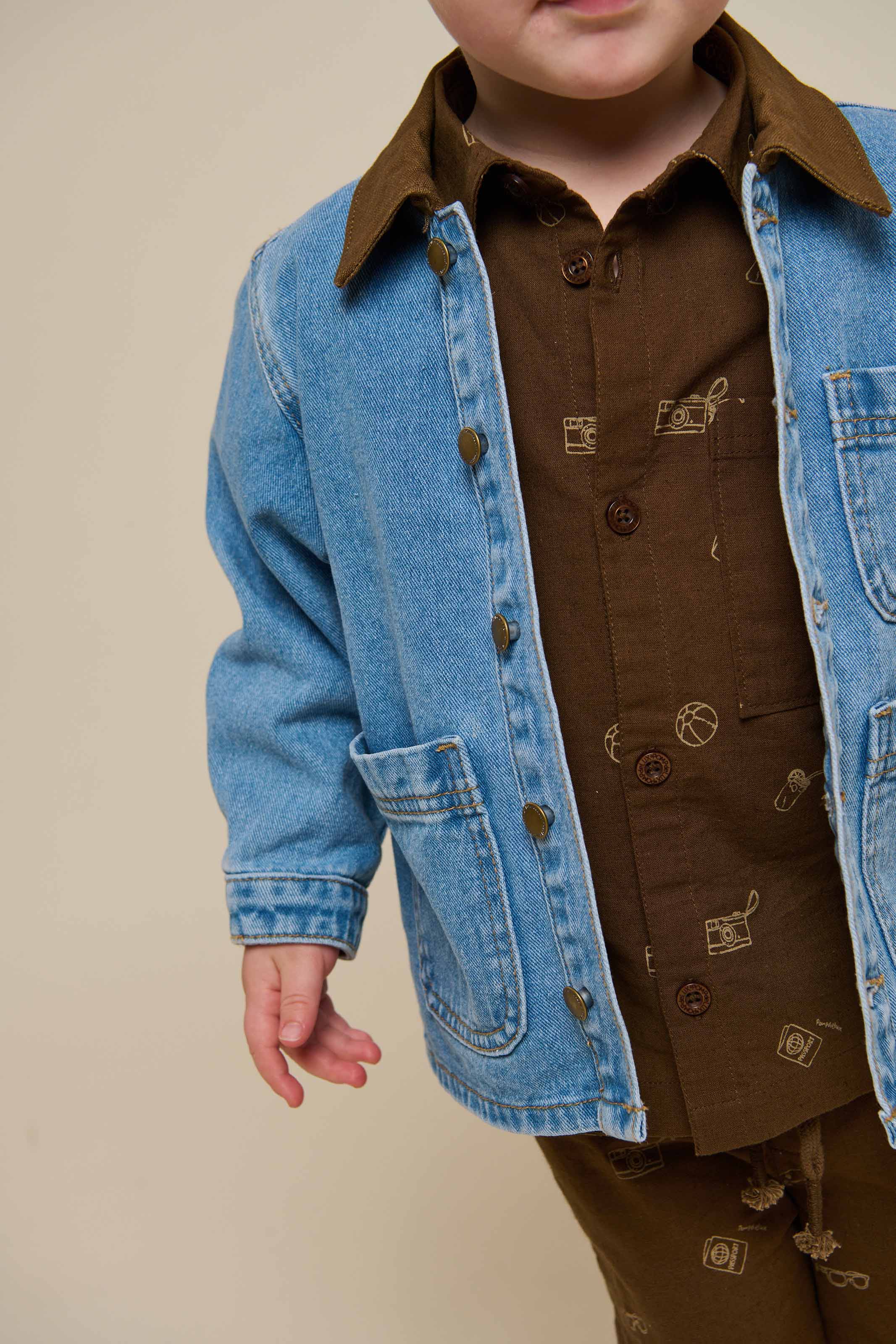 Printet skjorte i hørmix - Kids - Dark Brown | 101167 William