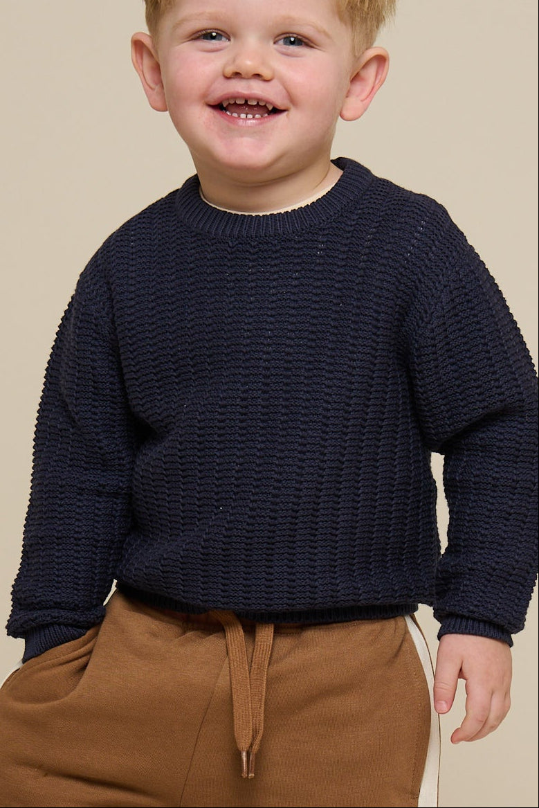 Ensfarvet strik - Kids - Navy | 101281 Brady