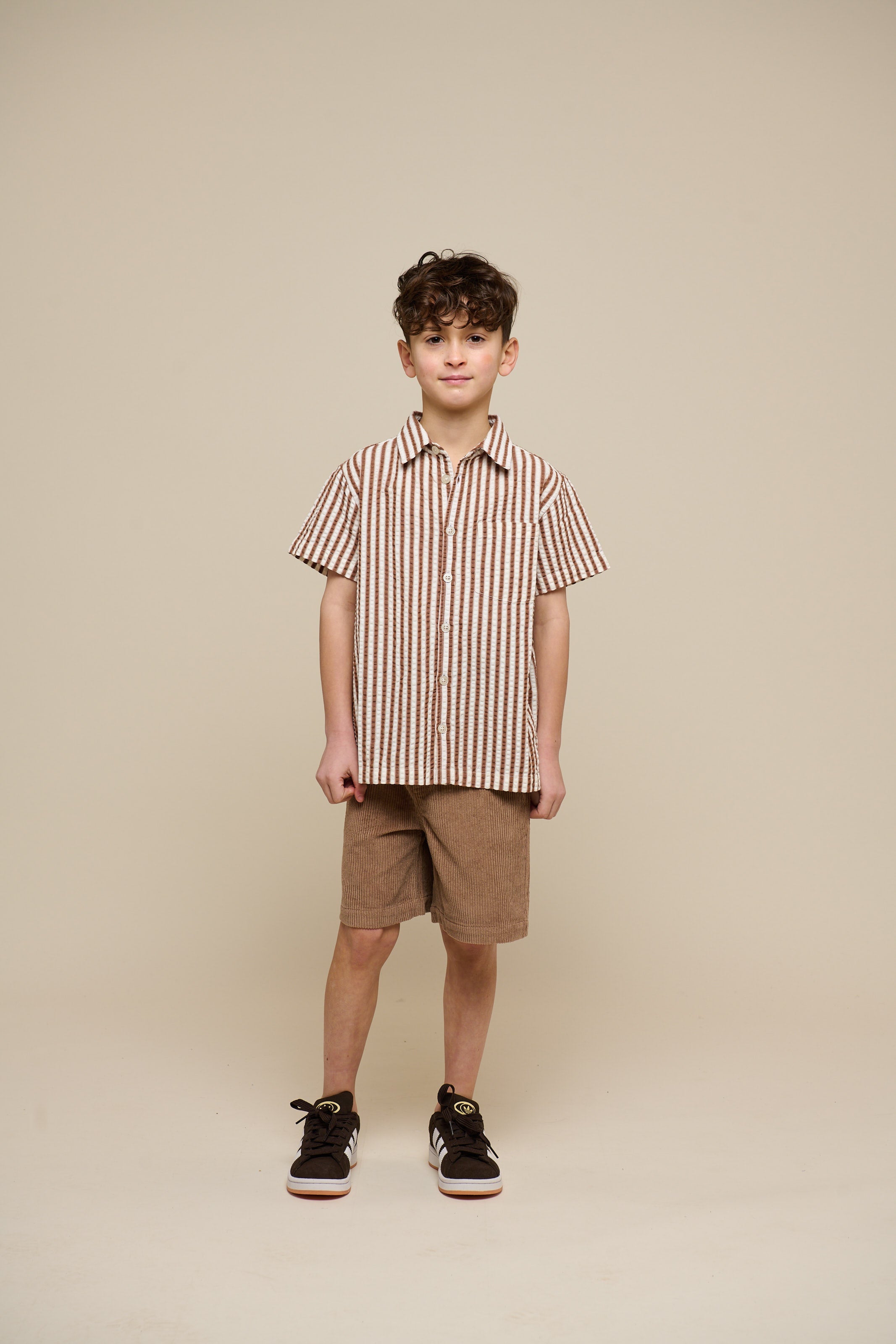 Stribet seersucker skjorte - Tween - Brown | 101186 Frank