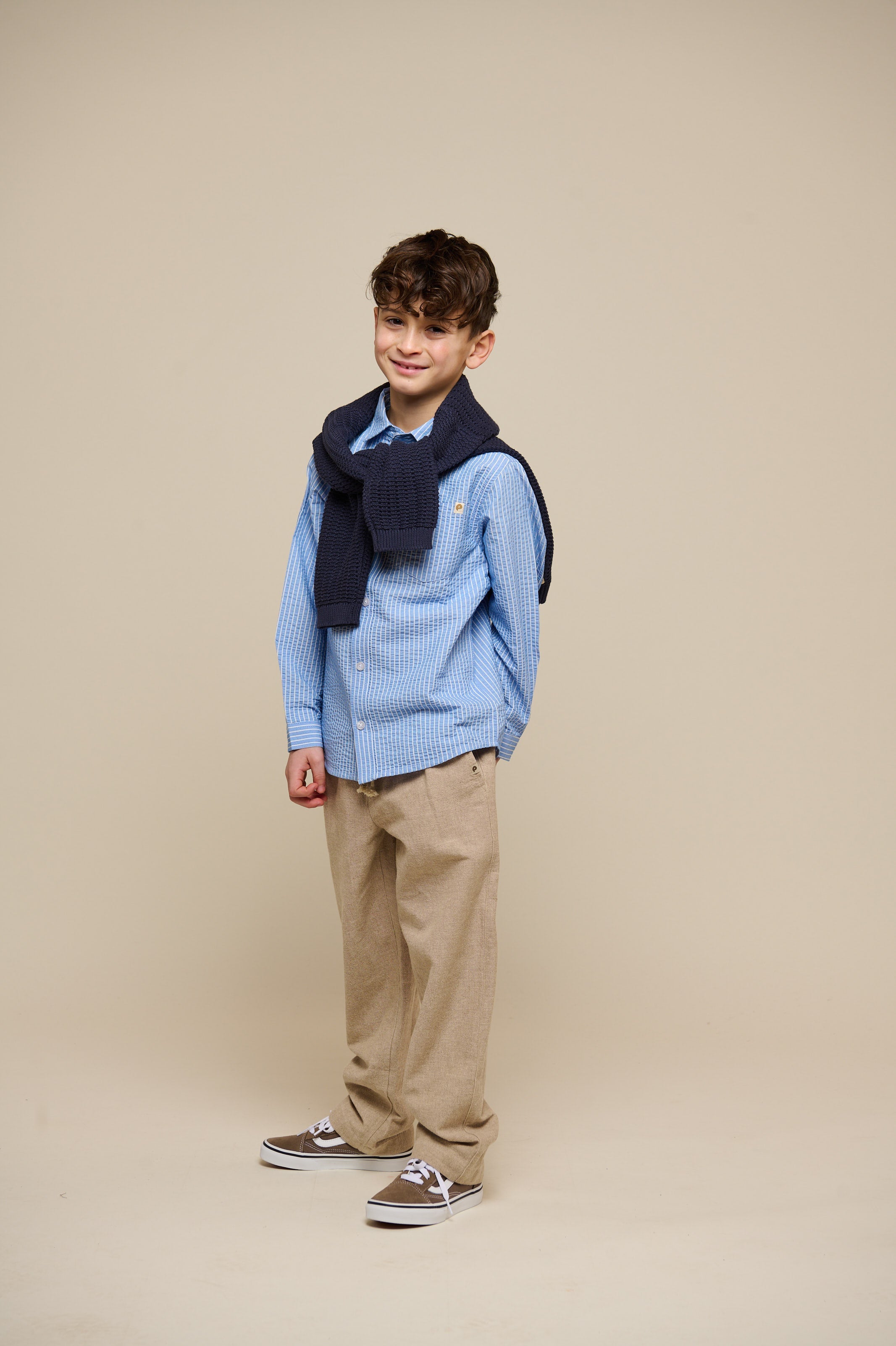 Stribet seersucker skjorte - Tween - Blue Stripe | 101347 Patrick