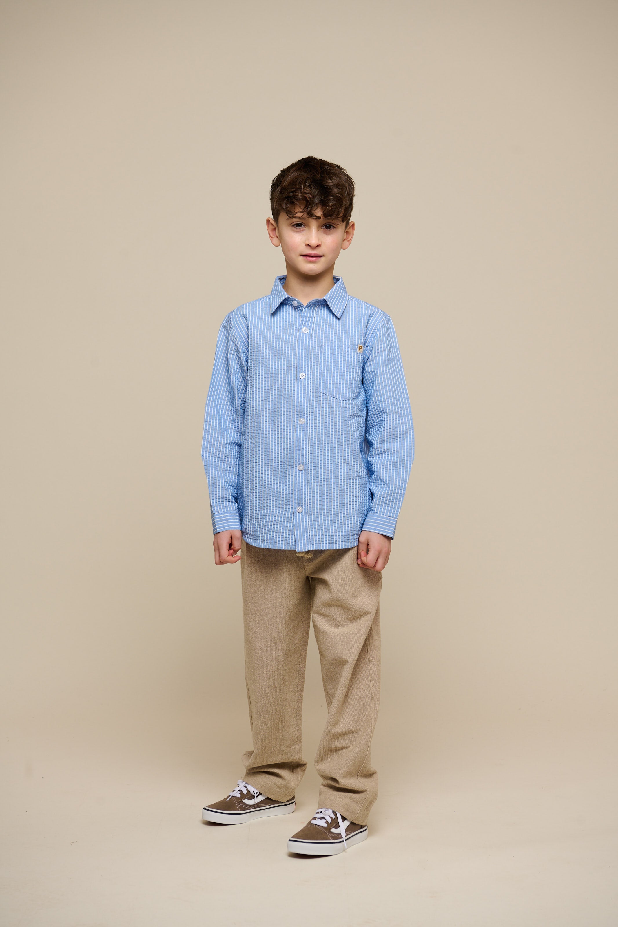 Stribet seersucker skjorte - Tween - Blue Stripe | 101347 Patrick