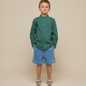 Skjorte i hørmix med kinakrave - Tween - Tropical Green | 101204 Lucca