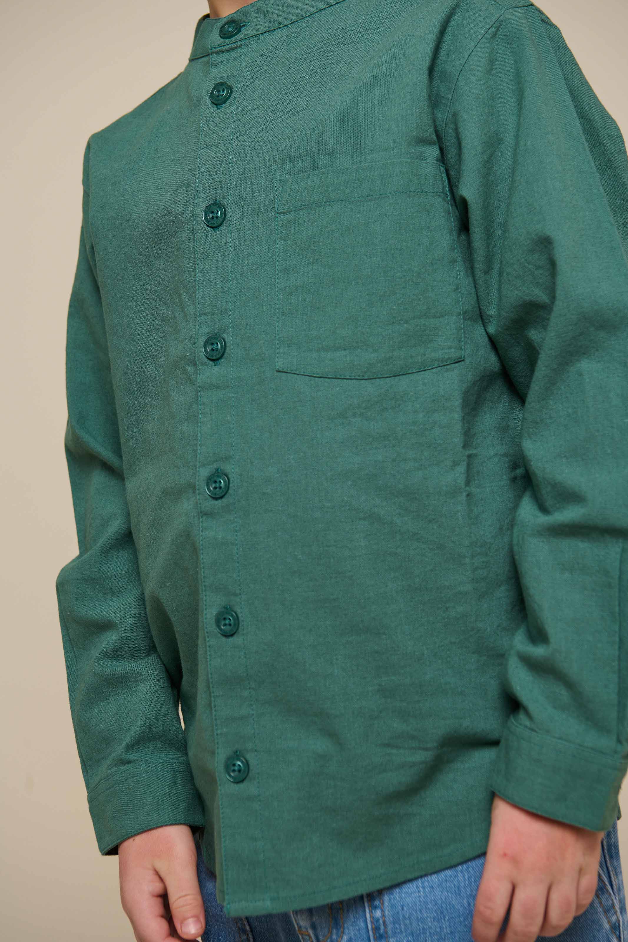 Skjorte i hørmix med kinakrave - Tween - Tropical Green | 101204 Lucca
