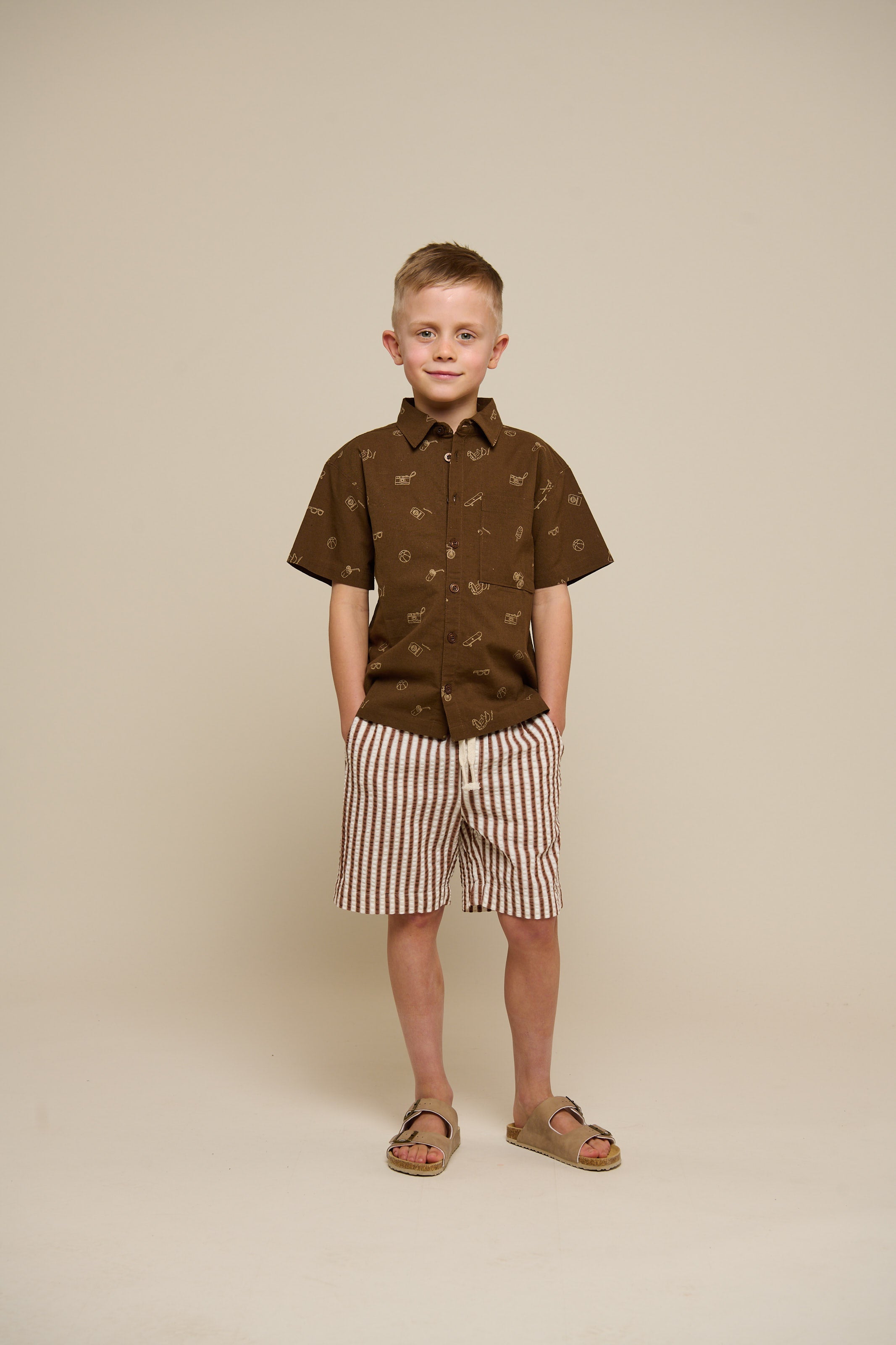 Stribede seersucker shorts - Tween - Brown | 101188 Frank
