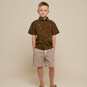 Printet skjorte i hørmix - Tween - Dark Brown | 101168 William