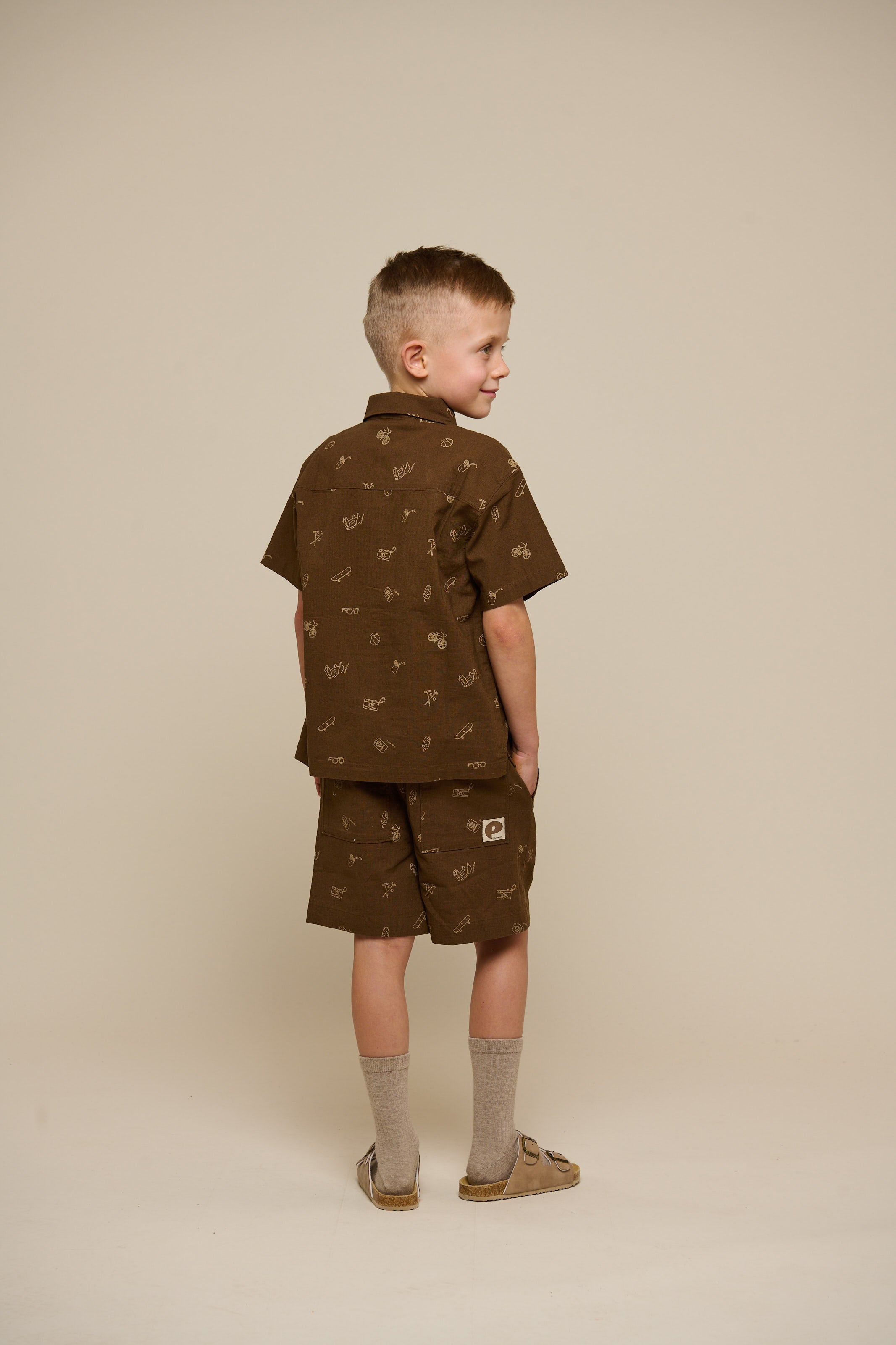 Printede shorts i hørmix - Tween - Dark Brown | 101172 William