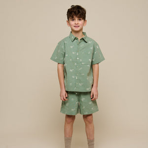 Printet skjorte i hørmix - Tween - Dusty Green | 101166 William
