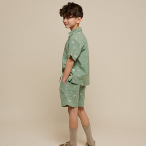 Printede shorts i hørmix - Tween - Dusty Green | 101170 William