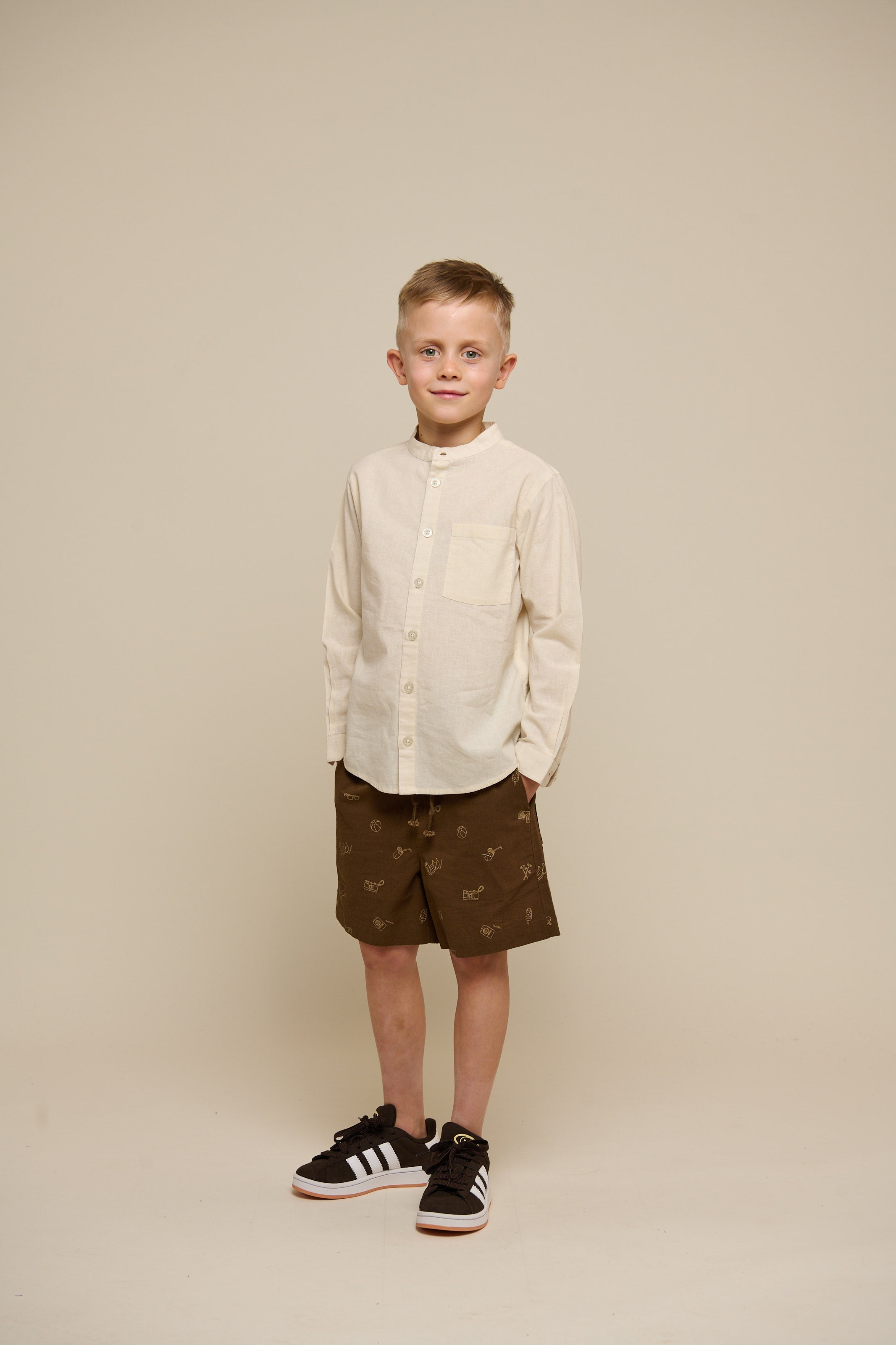 Printede shorts i hørmix - Tween - Dark Brown | 101172 William