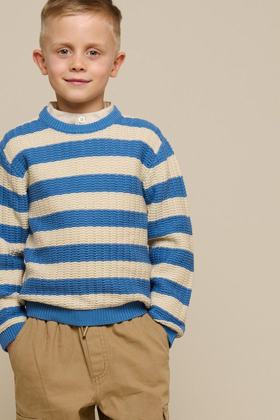 Stribet strik - Tween - Dusty Blue/Offwhite | 101284 Brady