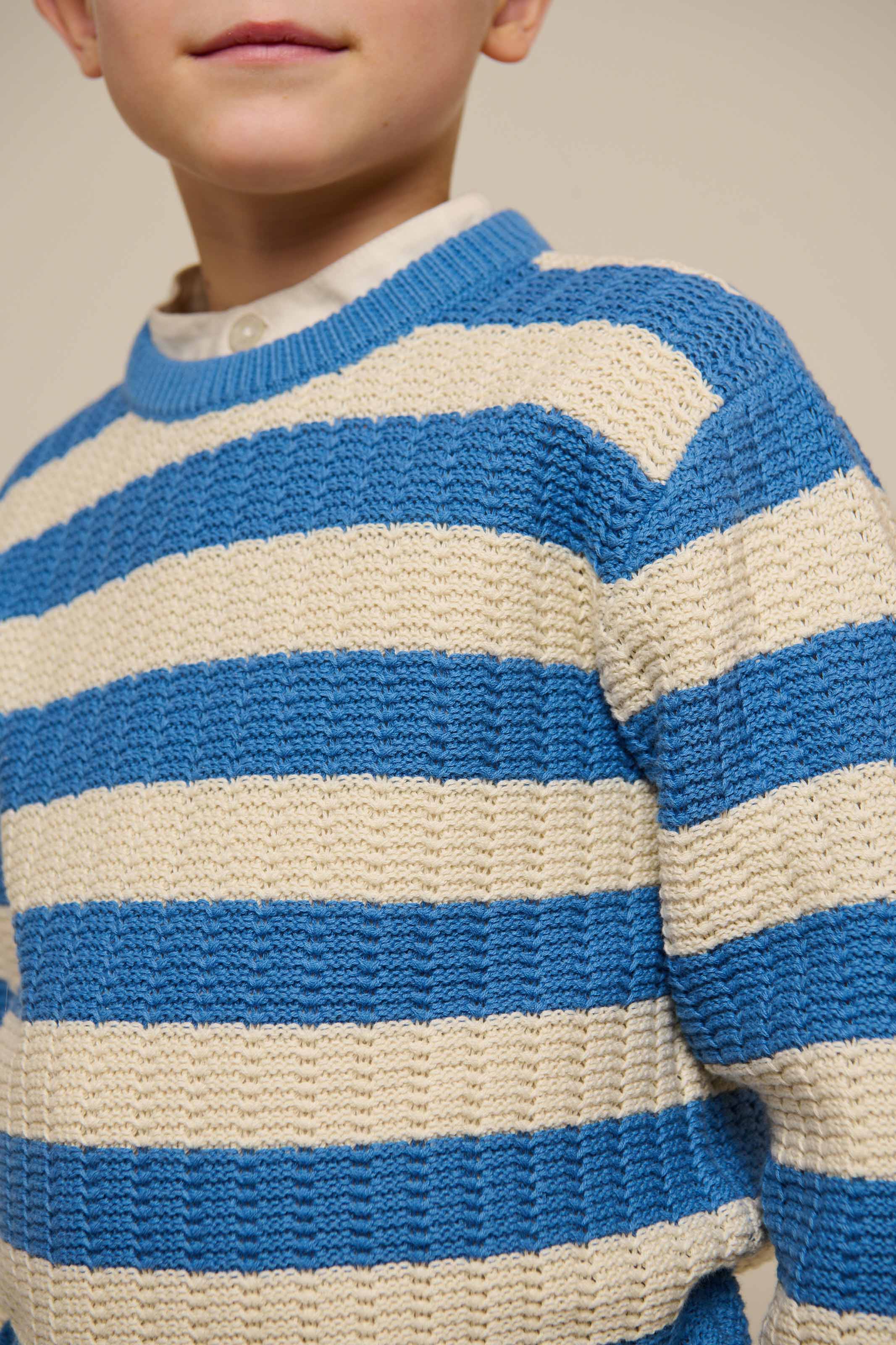 Stribet strik - Tween - Dusty Blue/Offwhite | 101284 Brady