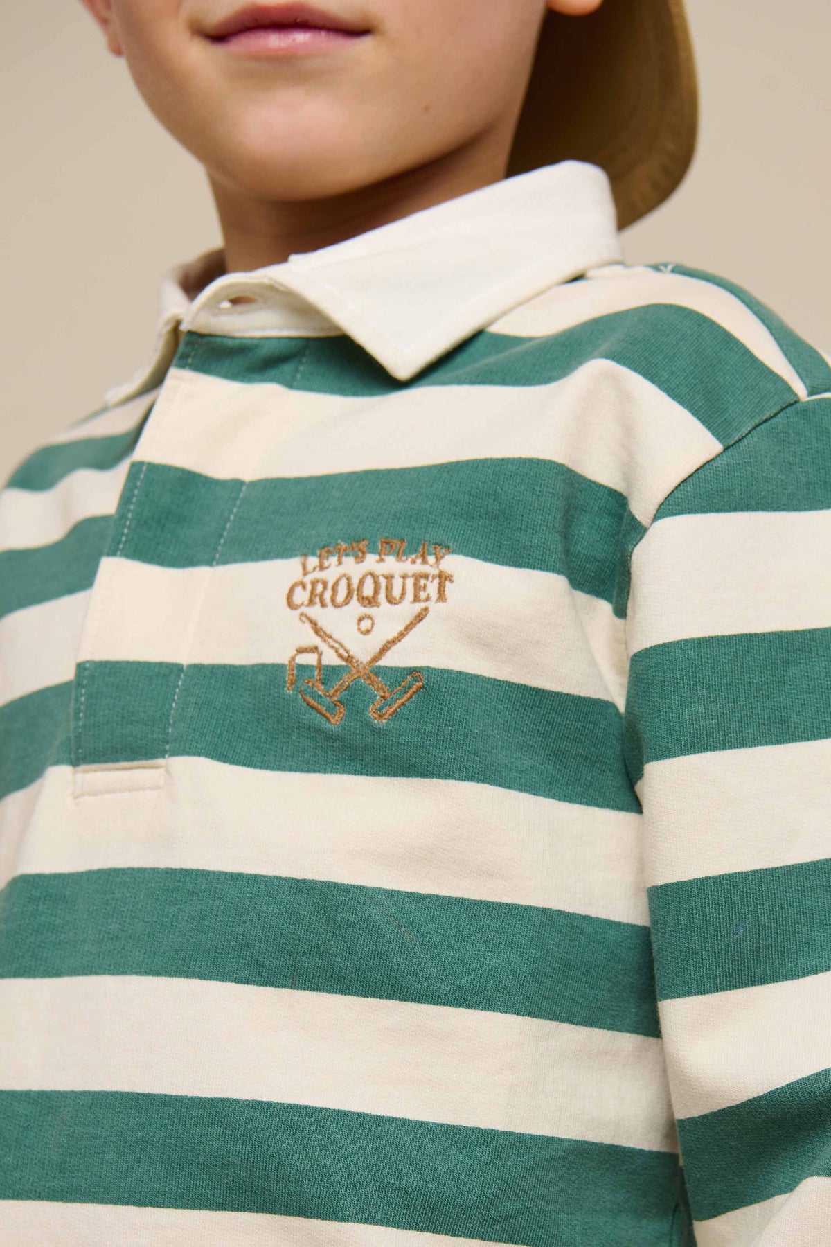 Stribet polo sweatshirt - Tween - Tropical Green/Offwhite | 101341 Marco