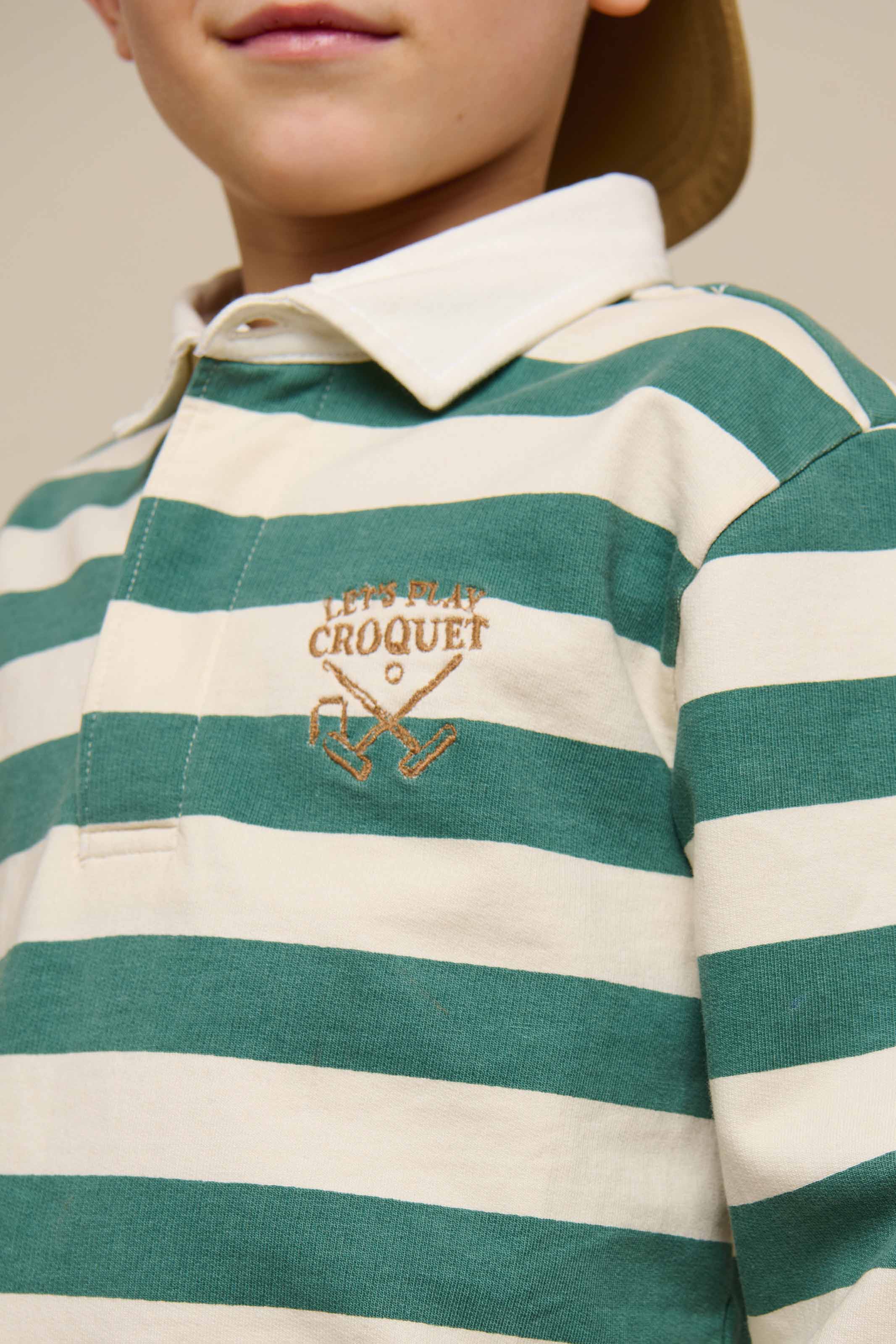 Stribet polo sweatshirt - Tween - Tropical Green/Offwhite | 101341 Marco