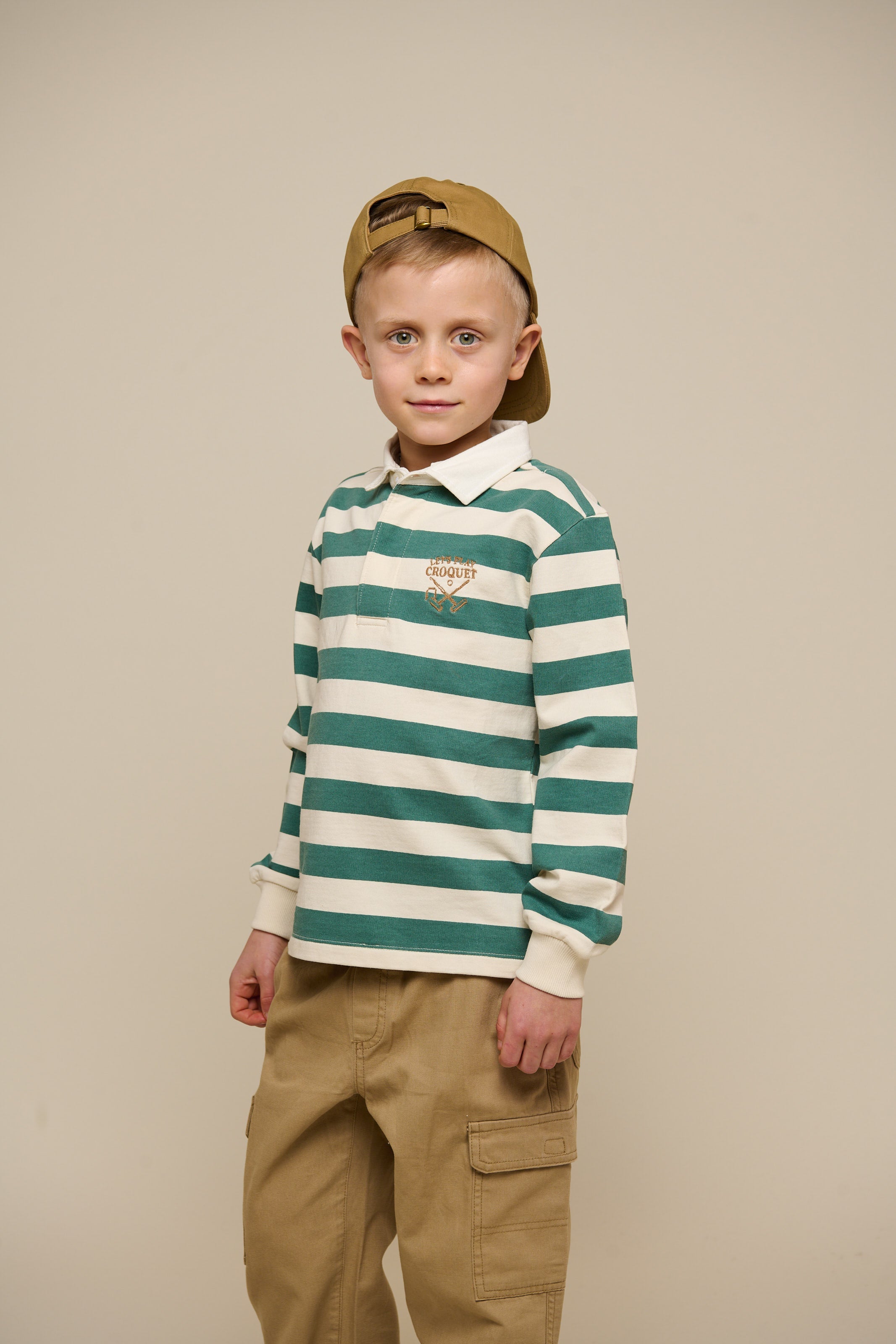 Stribet polo sweatshirt - Tween - Tropical Green/Offwhite | 101341 Marco