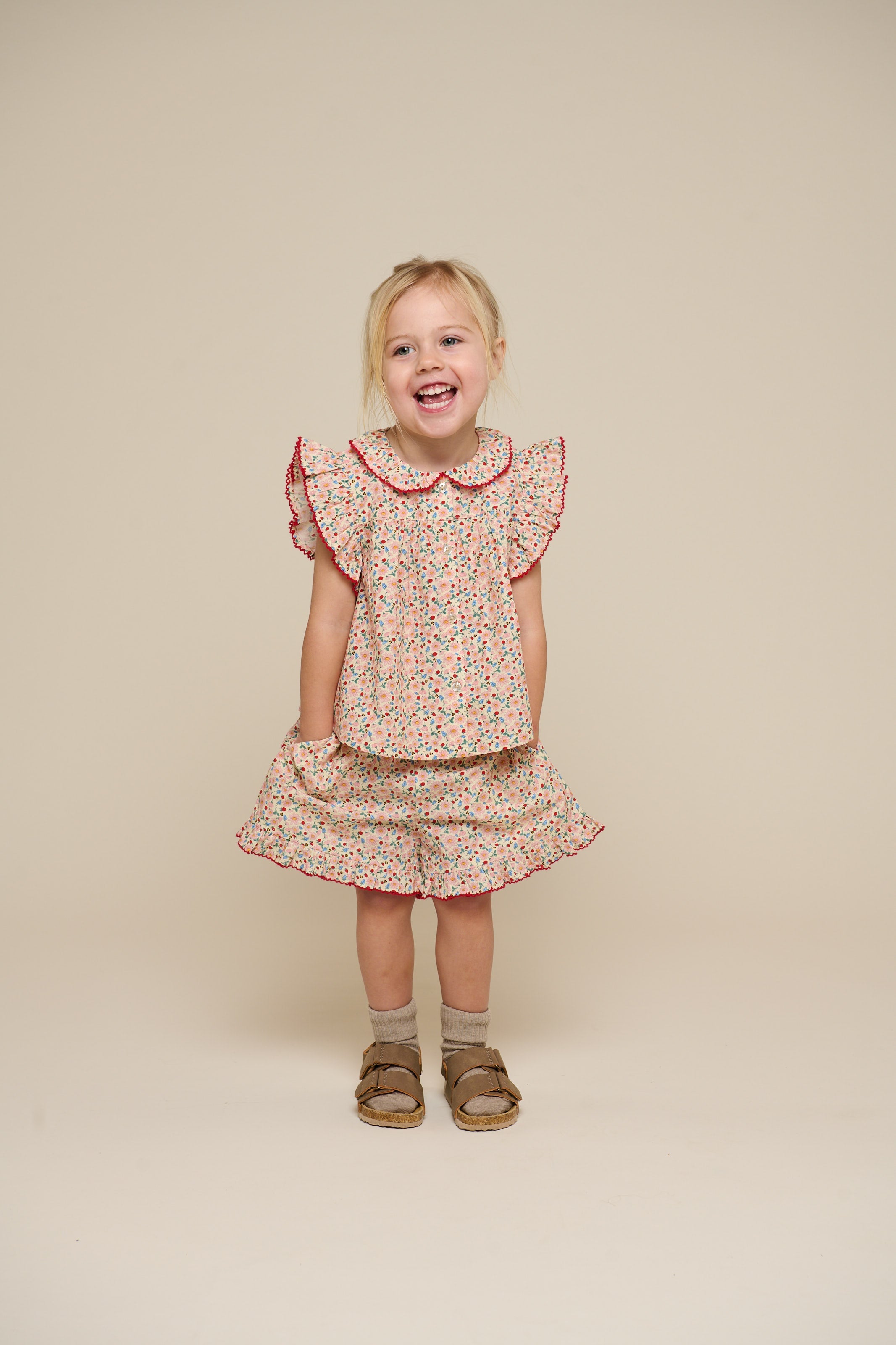 Blomsterprintede poplinshorts - Kids - Rose | 100956 Poppy