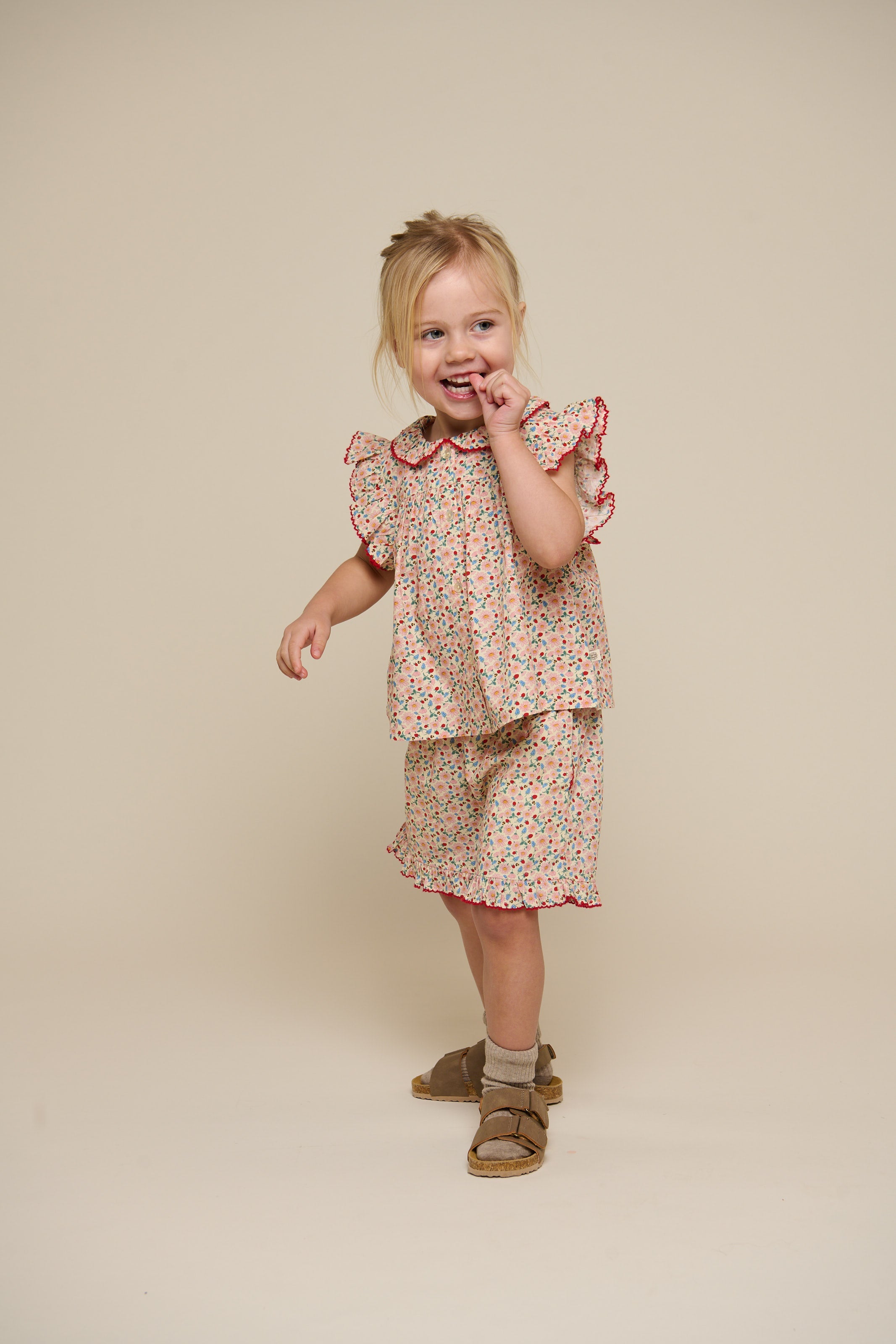 Blomsterprintede poplinshorts - Kids - Rose | 100956 Poppy
