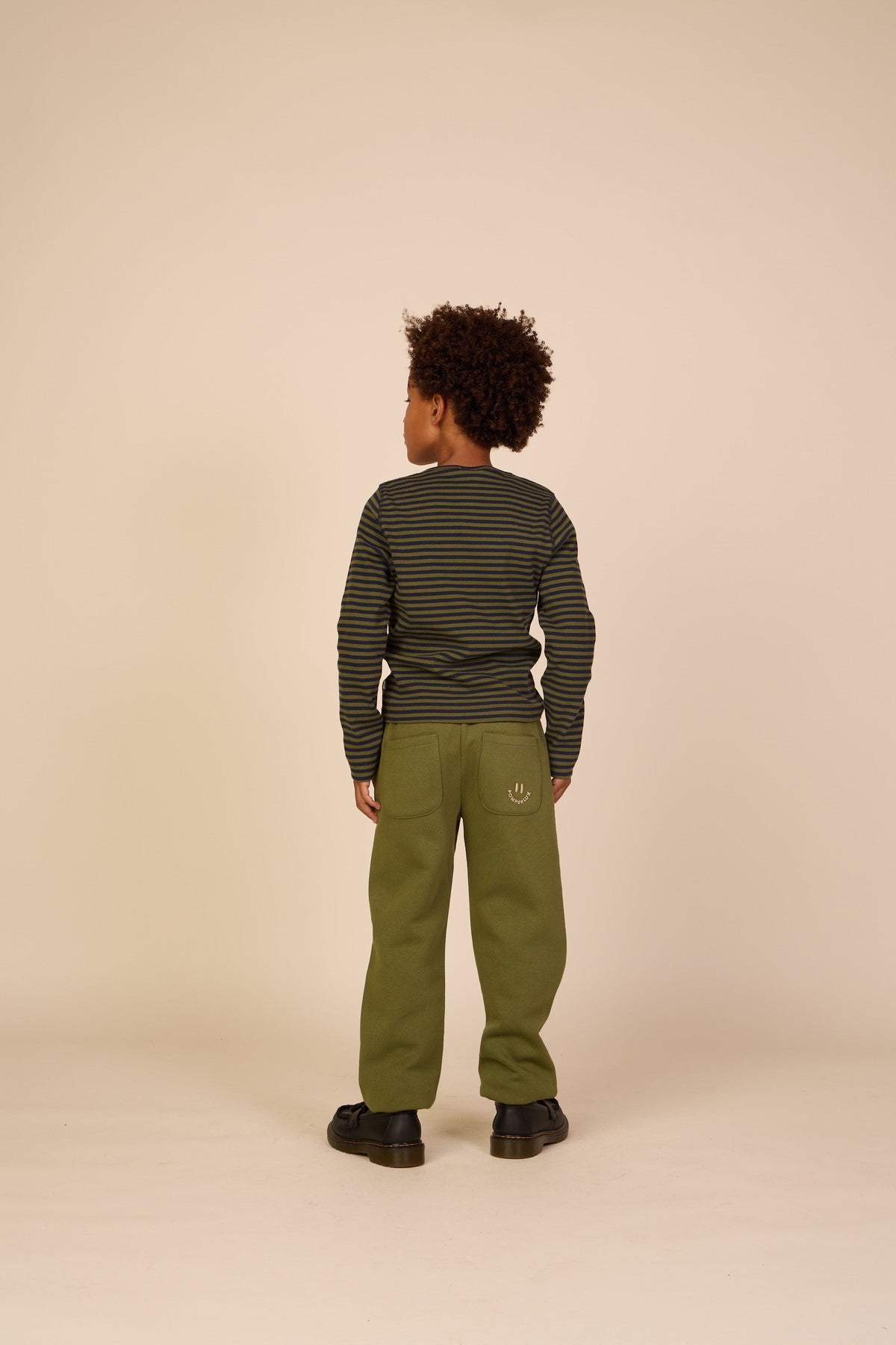 Ribbet langærmet T-shirt med stolpelukning Tween - Moss Green/Navy Stripe | 101596 Conrad