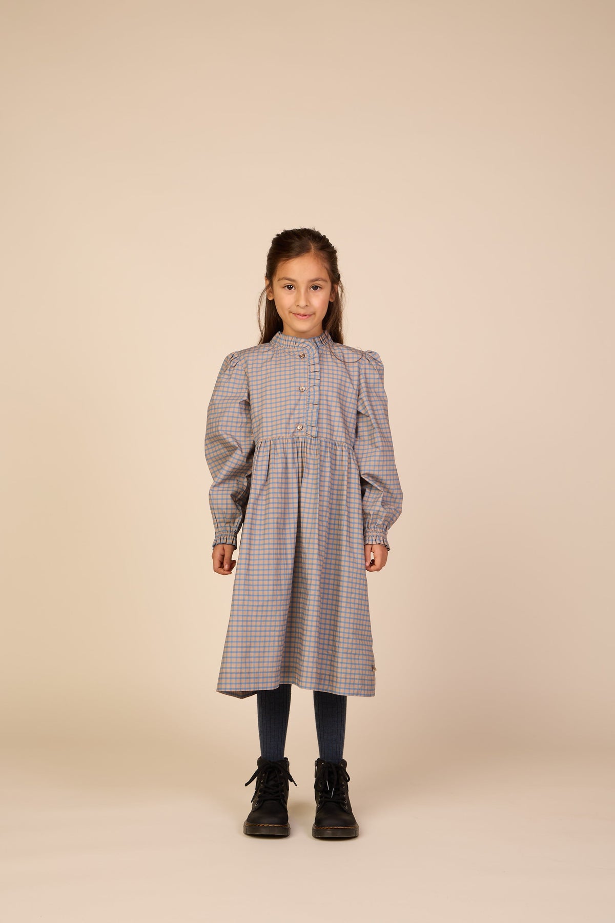 Poplin-kjole med stolpelukning Tween - Blue Check | 101438 Julia