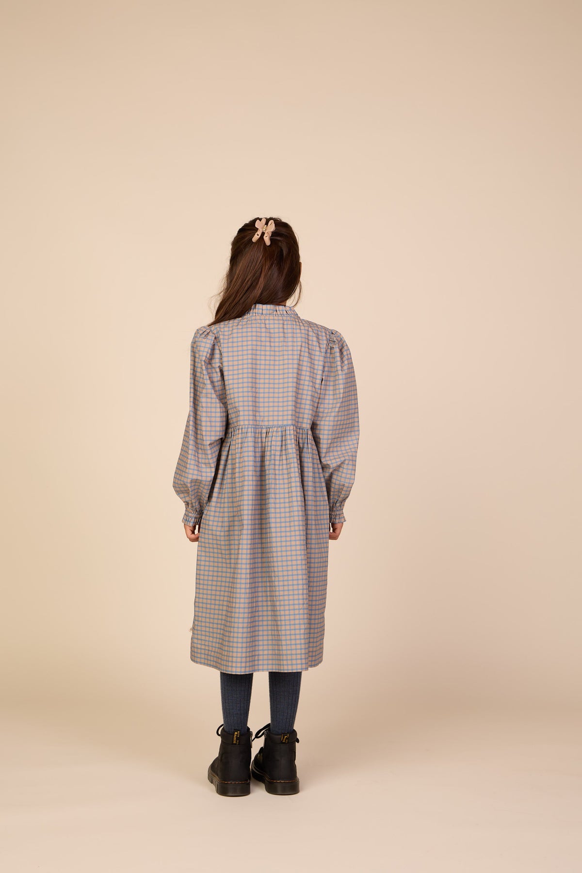 Poplin-kjole med stolpelukning Tween - Blue Check | 101438 Julia