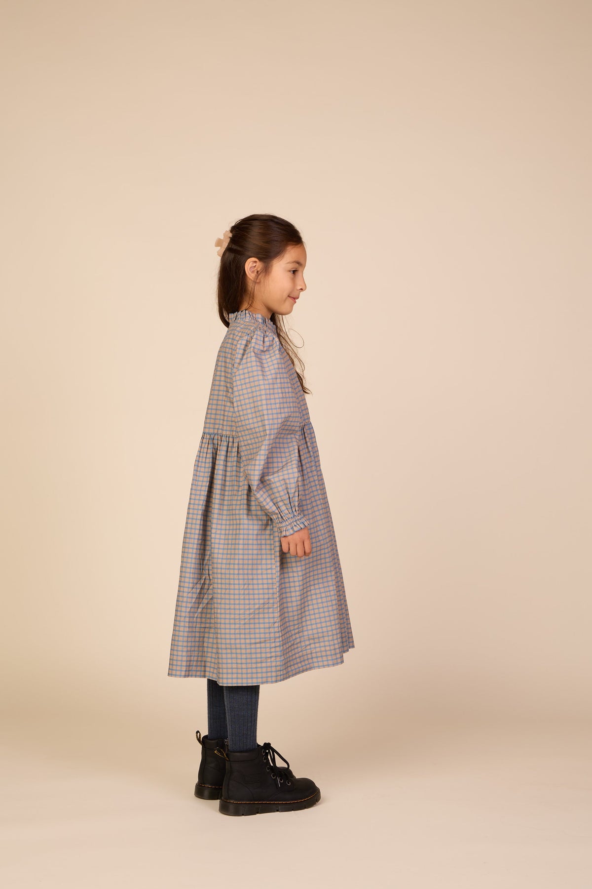 Poplin-kjole med stolpelukning Tween - Blue Check | 101438 Julia