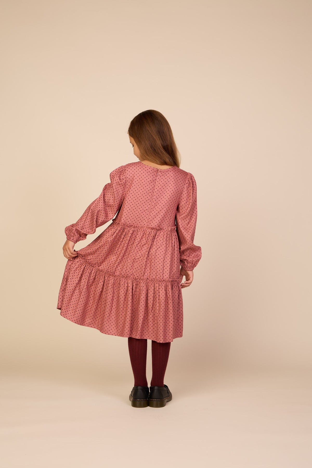 Prikket midi-kjole i viskose Tween - Dusty Rose/Bordeaux | 101657 Feline