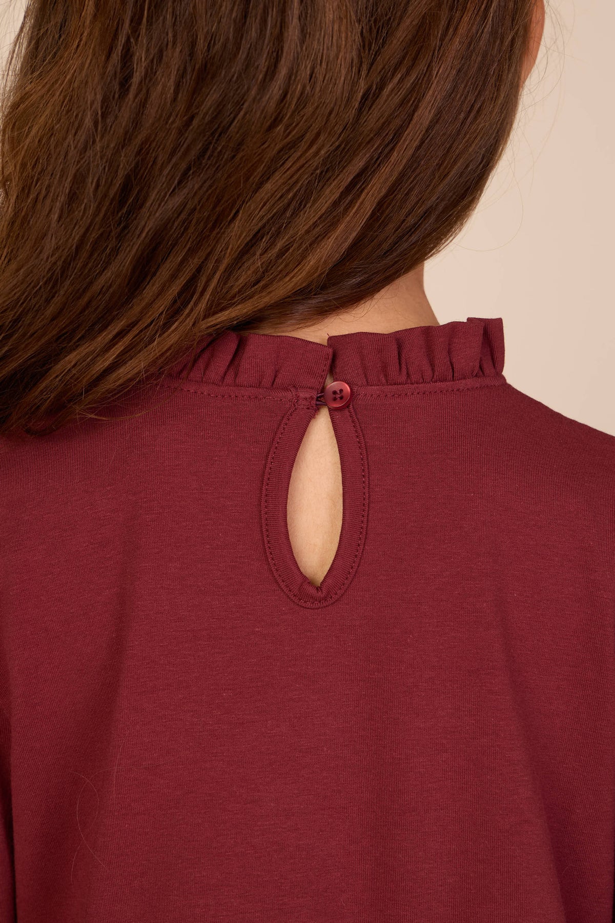 Ensfarvet jerseybluse med peplum Kids - Bordeaux | 101547 Heidi
