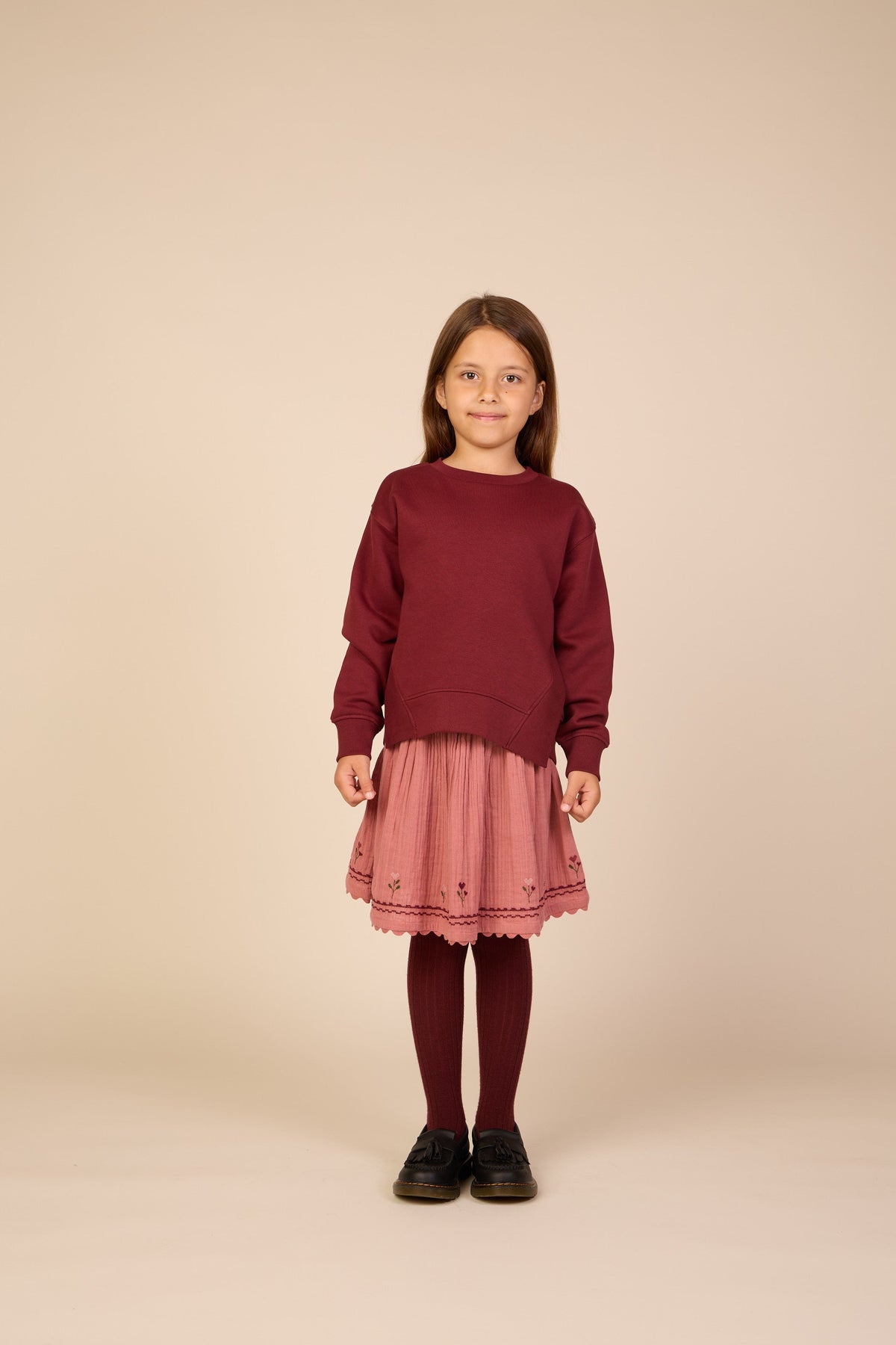 Double gauze-nederdel med korsstingsbroderi Tween - Dusty Rose | 101470 Laureen