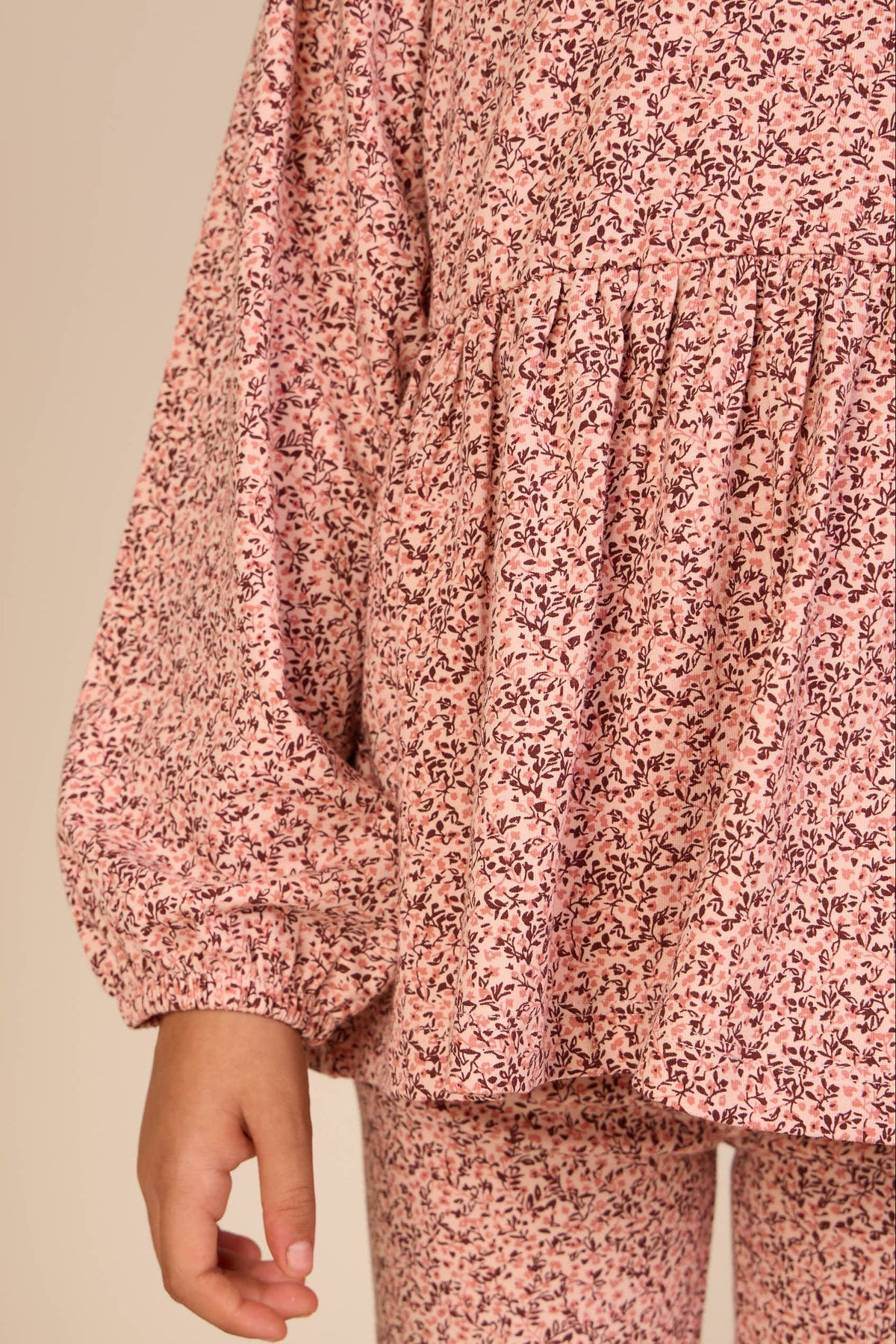 Småblomstret jerseybluse med peplum Kids - Rose/Bordeaux | 101543 Heidi