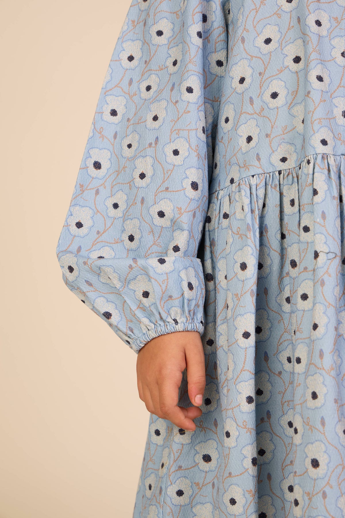 Blomstret bomuldskjole med flæsekrave Kids - Blue/Brown | 101427 Nova
