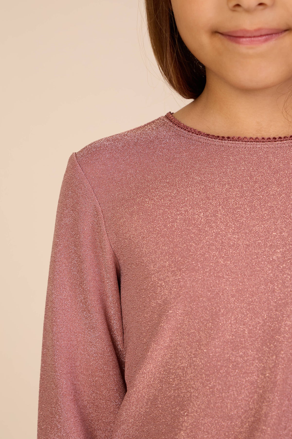 Langærmet T-shirt med lurex Tween - Dusty Rose | 101666 Helen