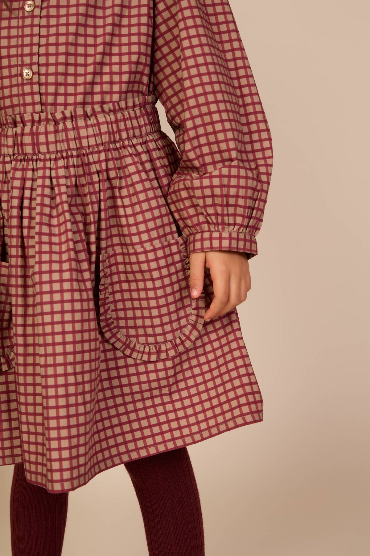 Poplin-nederdel med flæselommer Kids - Bordeaux Check | 101443 Julia
