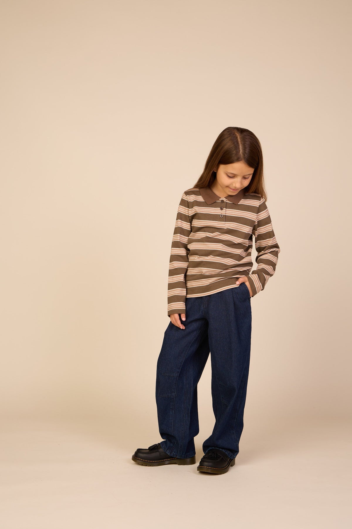 Stribet langærmet jerseypolo Tween - Brown | 101696 Hope