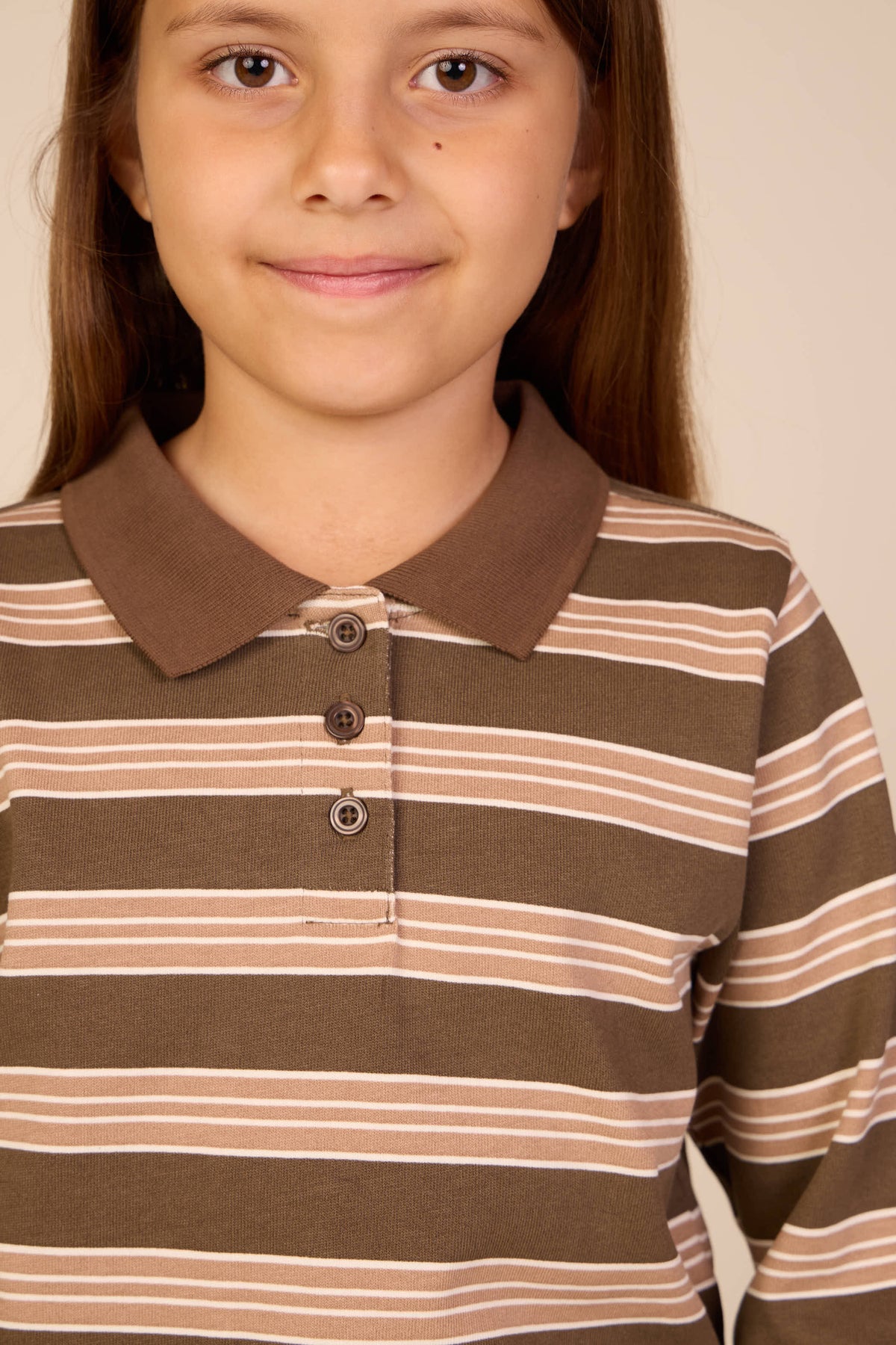 Stribet langærmet jerseypolo Tween - Brown | 101696 Hope