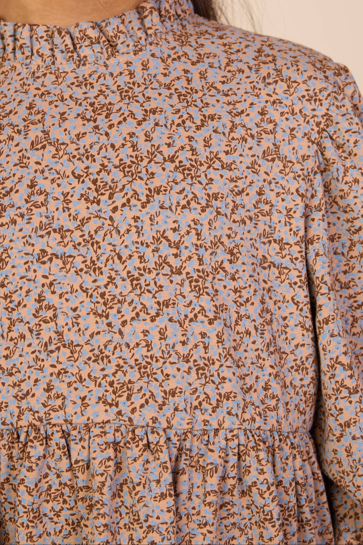 Småblomstret jerseybluse med peplum Kids - Blue/Brown | 101541 Heidi
