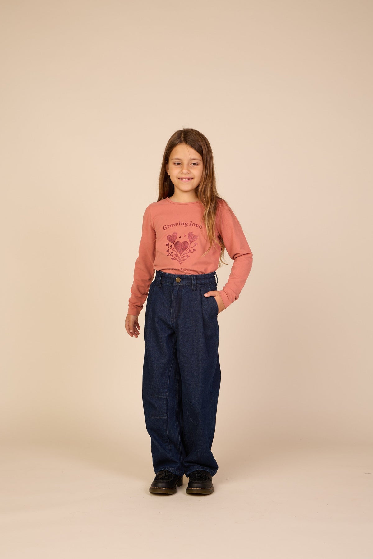 Langærmet T-shirt med glitter print Tween - Dusty Rose | 101714 Piper