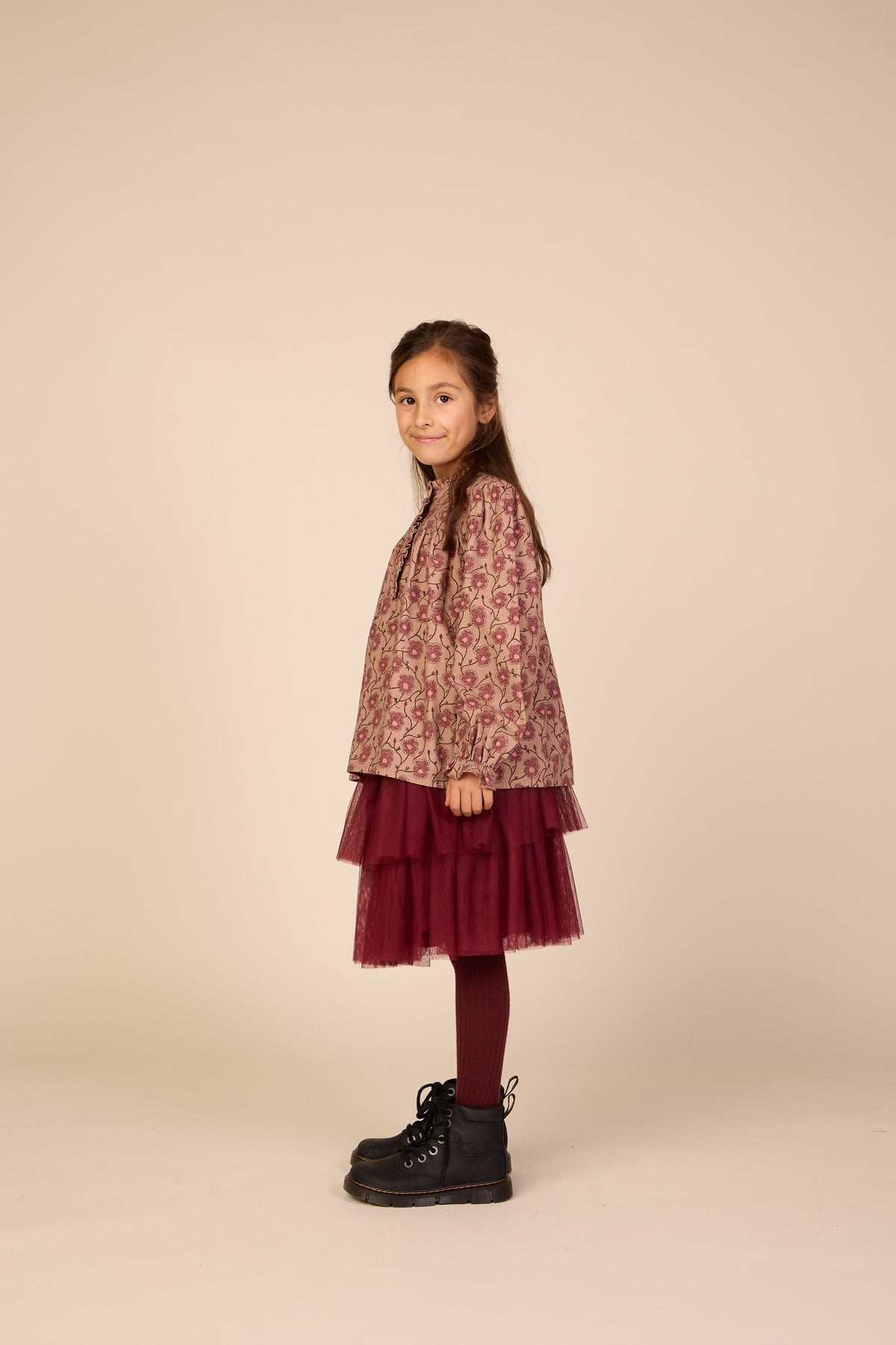 Blomstret bomuldsbluse med stolpelukning Tween - Rose/Bordeaux | 101434 Nova