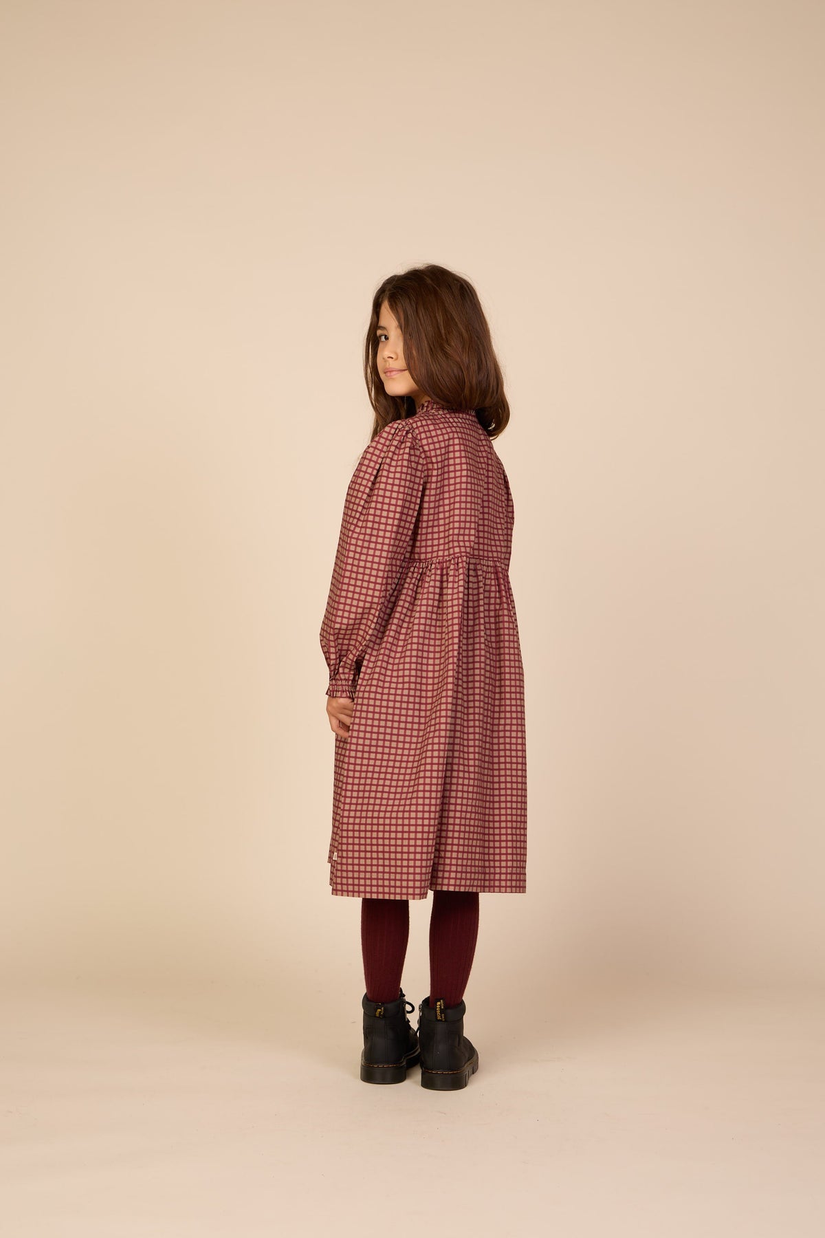 Poplin-kjole med stolpelukning Tween - Bordeaux Check | 101437 Julia