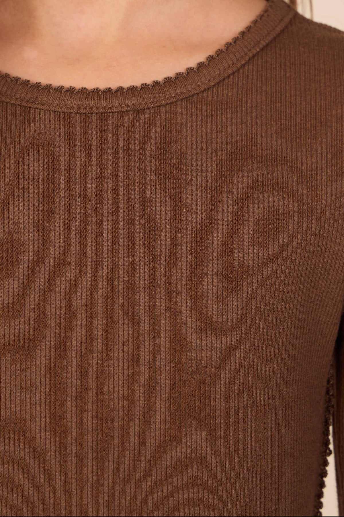 Ribbet langærmet T-shirt i modalblanding Kids - Brown | 101557 Lottie